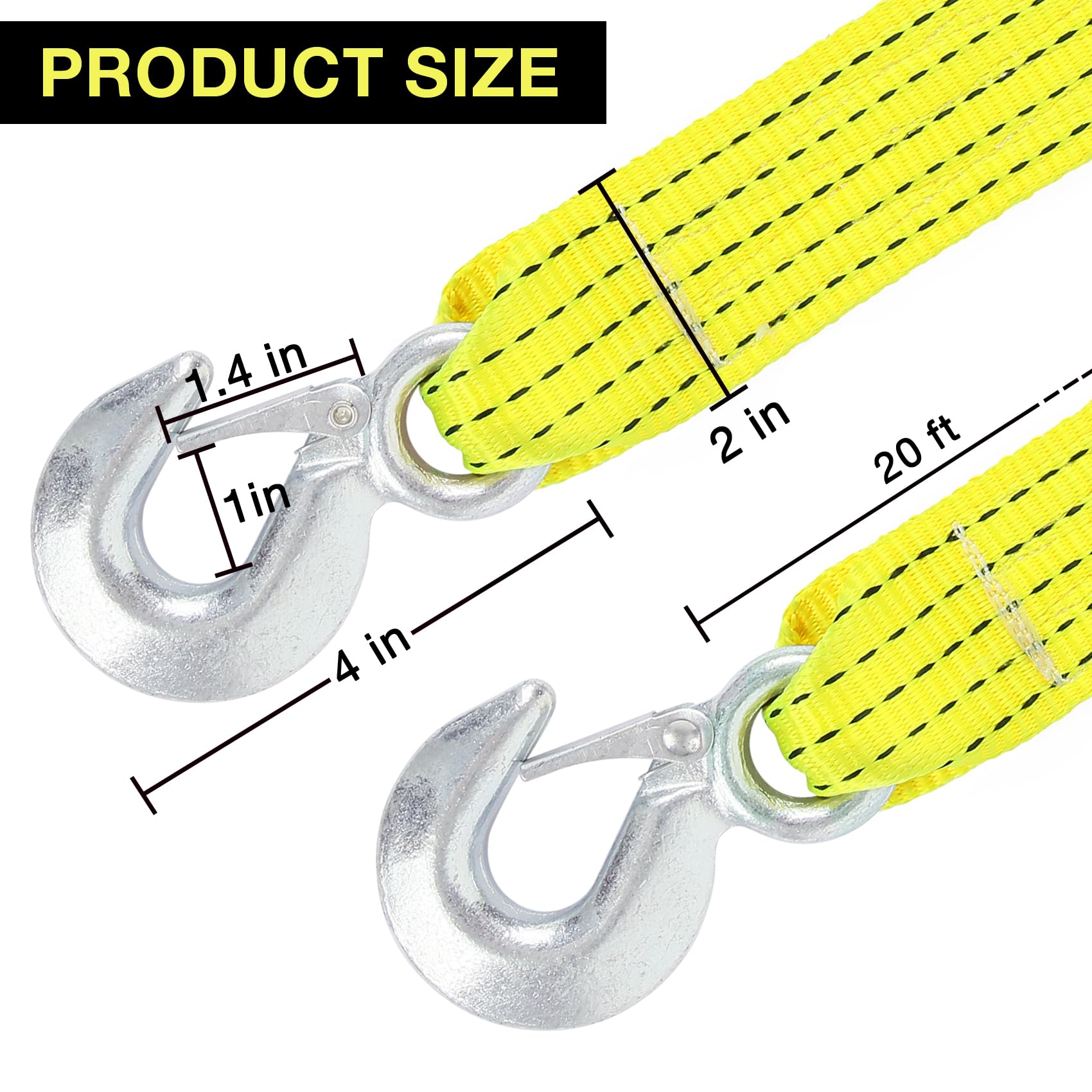 2 Pack Recovery Tow Strap With Hooks 2'' X 20 Ft Break Strengthened Towing Rope Kit 15000Lb Atv Accessories Heavy Duty Recovery