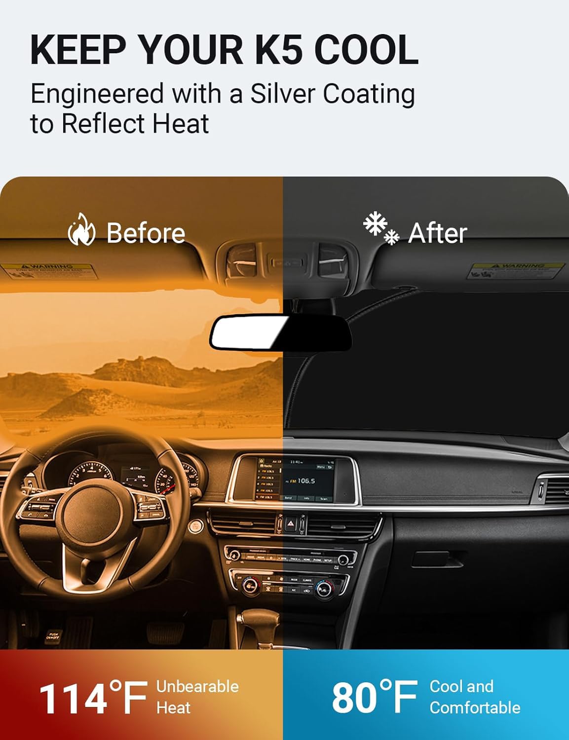 Proadsy 2025 Upgrade Windshield Sun Shade Custom Fit 2025 2024 2023 2022 2021 Kia K5, Gt-Line, Gt, Sedan 4-Layer Foldable Front