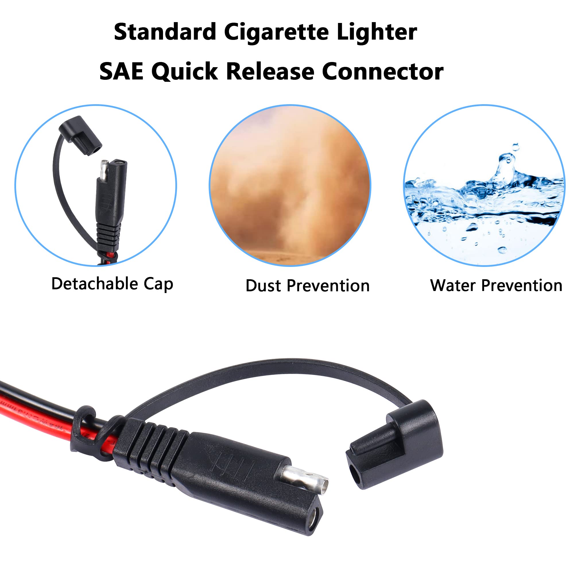 SinLoon Cigarette Lighter SAE Battery Charger Cable with Switch,12V 15A Cigarette Lighter Male Plug to Waterproof SAE Quick Rele