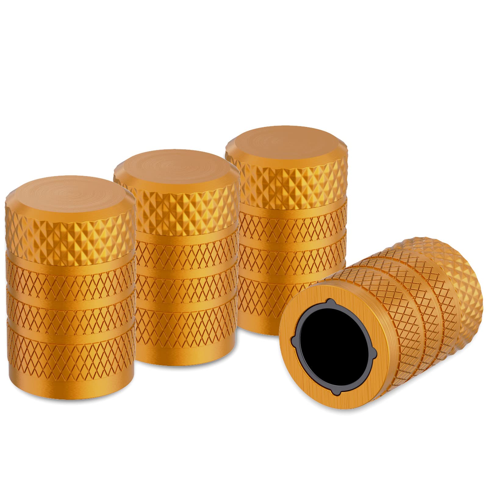 Ckauto Tire Valve Stem Caps, Golden Yellow, 4 Pcs/Pack, Anodized Aluminum Tire Valve Cap Set, Corrosion Resistant, Universal Ste