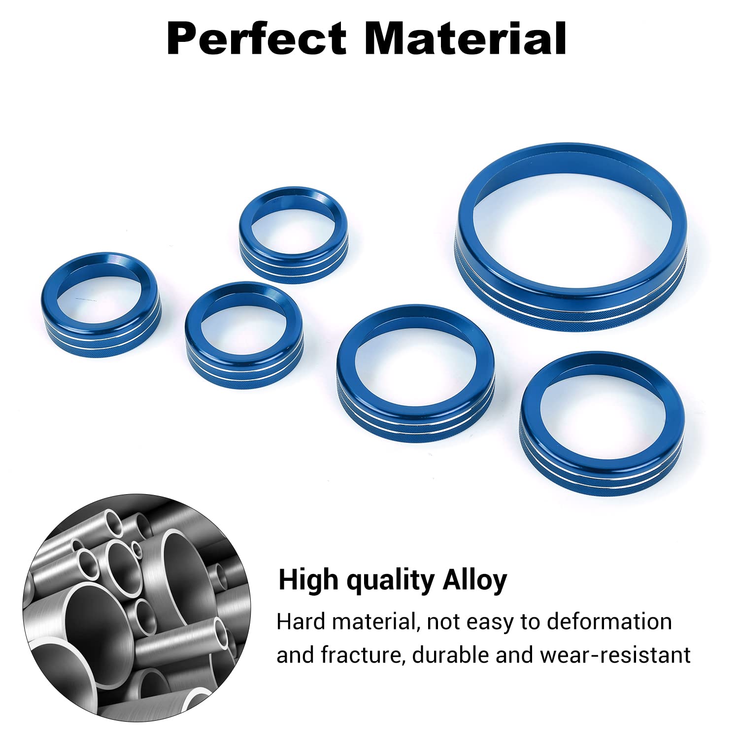 Jwwy Air Conditioner Headlight Switch Knob 4Wd Wheel Drive Trailer Gear Switch Knob Cover For 2021-2024+ Ford Bronco Accessories Aluminum Alloy 6Pcs Blue(Don'T Fit Bronco Sport)