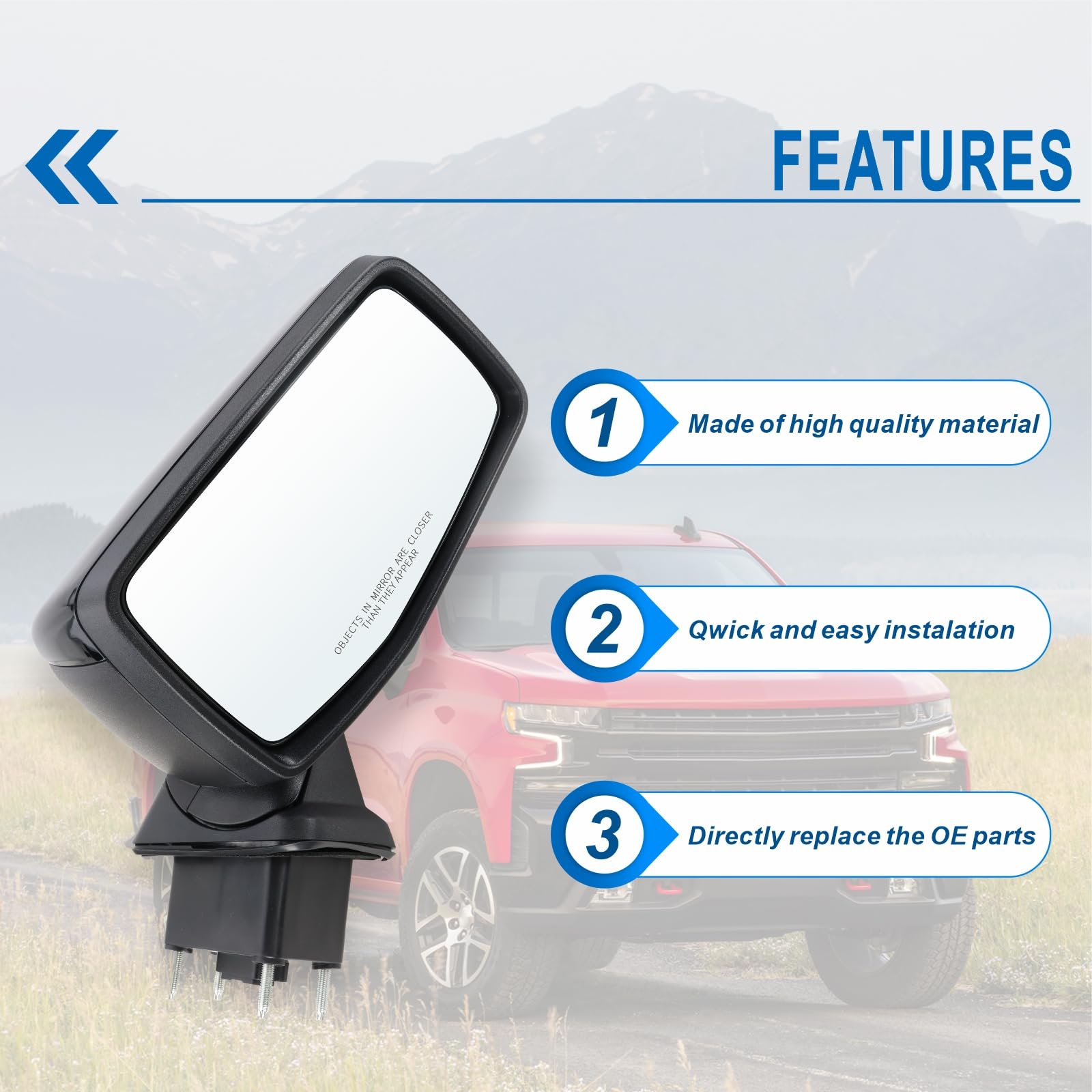 Lqito Right Passenger Side Mirror Compatible with 2019-2025 chevy Silverado 1500 Power Glass Manual Folding With Temperature Sen