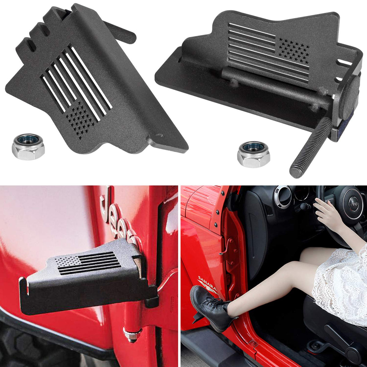 Front Foot Pegs Rest Pedal Exterior Door Hinge For Jeep Wrangler 2007-2023 JK JKU JL JLU Sports Sahara Freedom Rubicon Unlimited