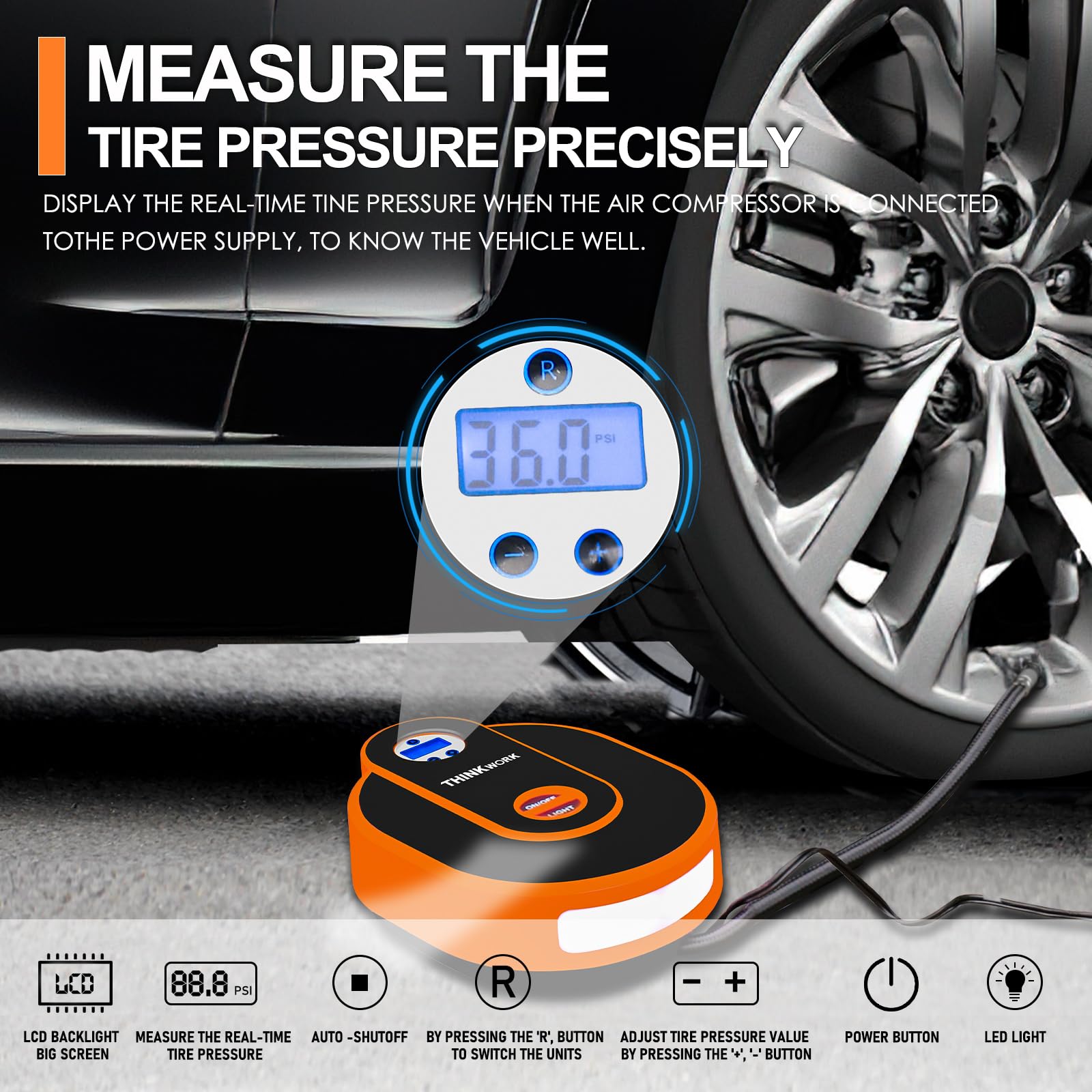 Thinkwork Car Emergency Kit For Teen Boy And Men'S Gifts, Orange Emergency Roadside Assistance Kit With Digital Air Compressor,