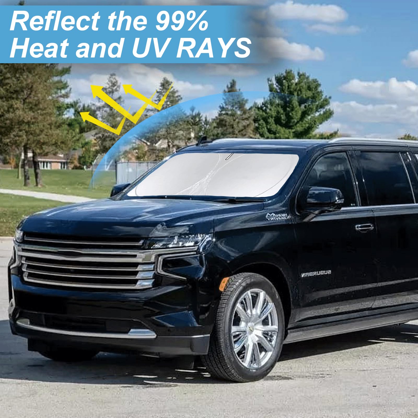 Sunshade For Suburban Windshield Sun Shade Custom Fit 2021-2023 2024 2025 Chevy Chevrolet Suburban Accessories Foldable Front Wi