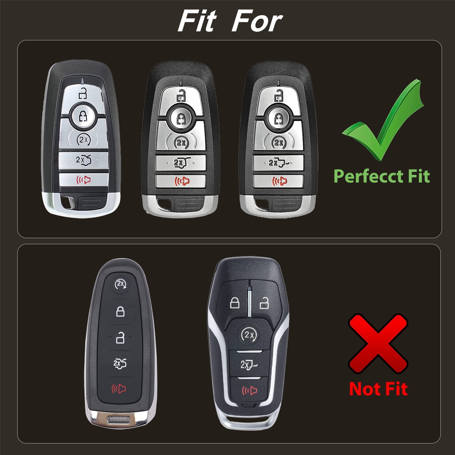 OLLEN Key Fob Cover with Leather Keychain, Fit for Ford Fusion Escape Expedition Explorer Edge Maverick Mustang Ranger F150 F250