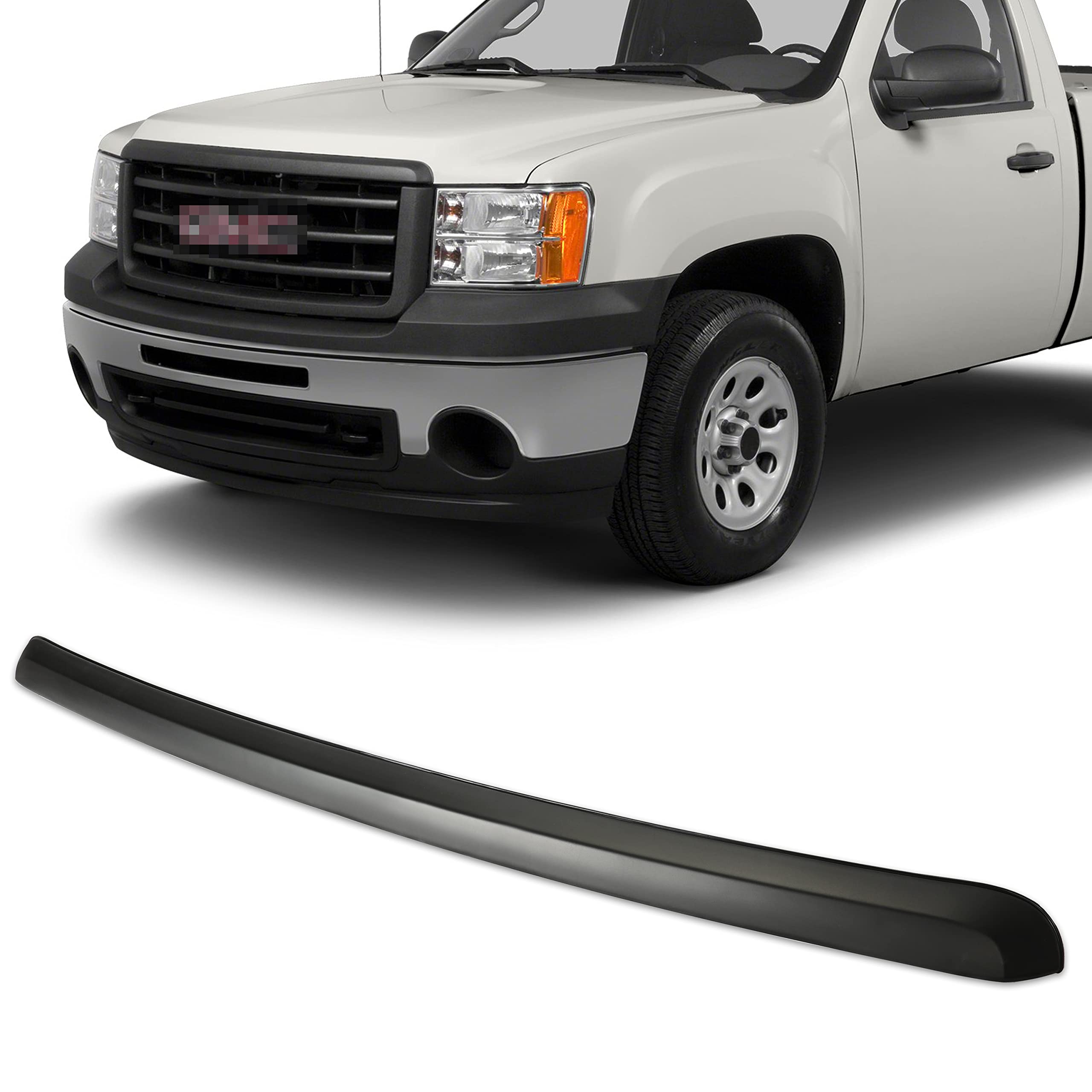 Ecotric Truck Hood Molding Trim Moulding Without Chrome Grille Compatible With 2007-2013 Gmc Sierra 1500 2500Hd 3500Hd Replace For Gm1235110 10385157 W/Clips For Installation - Black