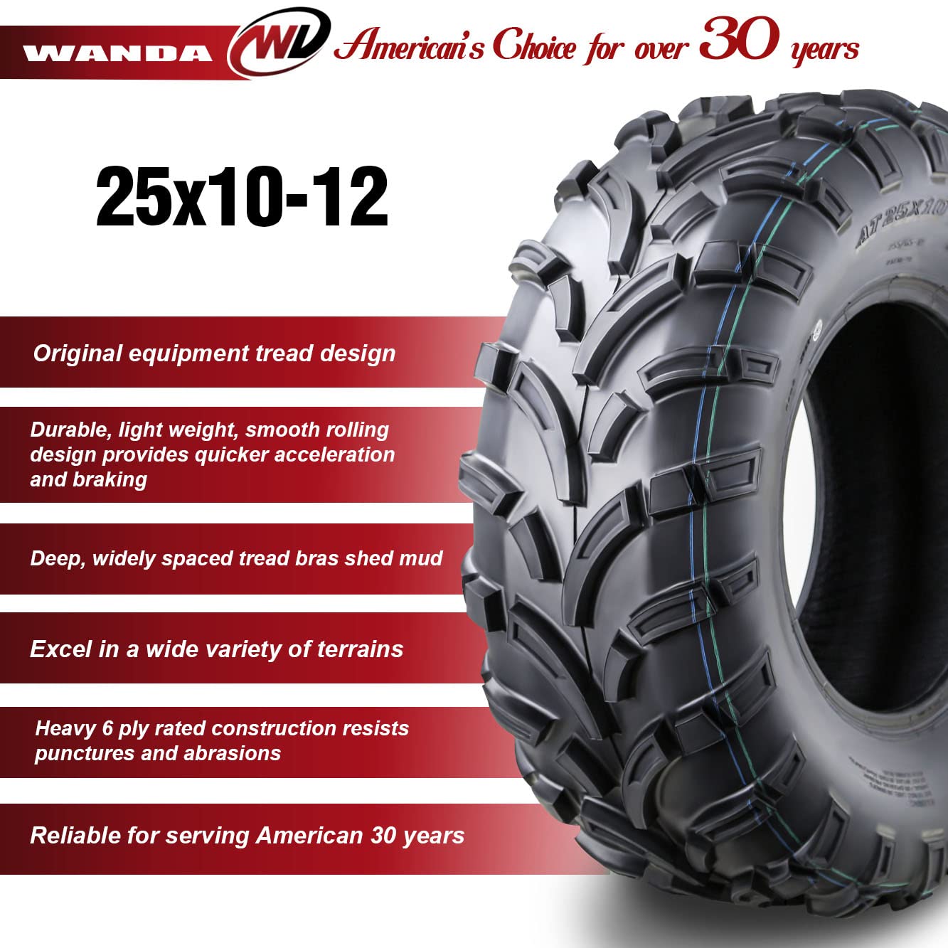 Wanda Set Of 4 New Atv/Utv Tires 25X10-12 /6Pr P373-10244