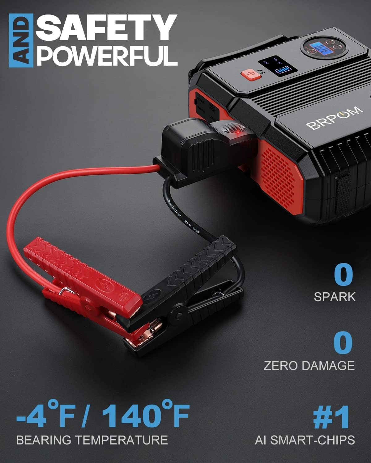 Brpom Car Jump Starter With Air Compressor, 150Psi 5000A Peak 24000Mah (Up To All Gas Or 8.0L Diesel Engine, 50 Times) Portable