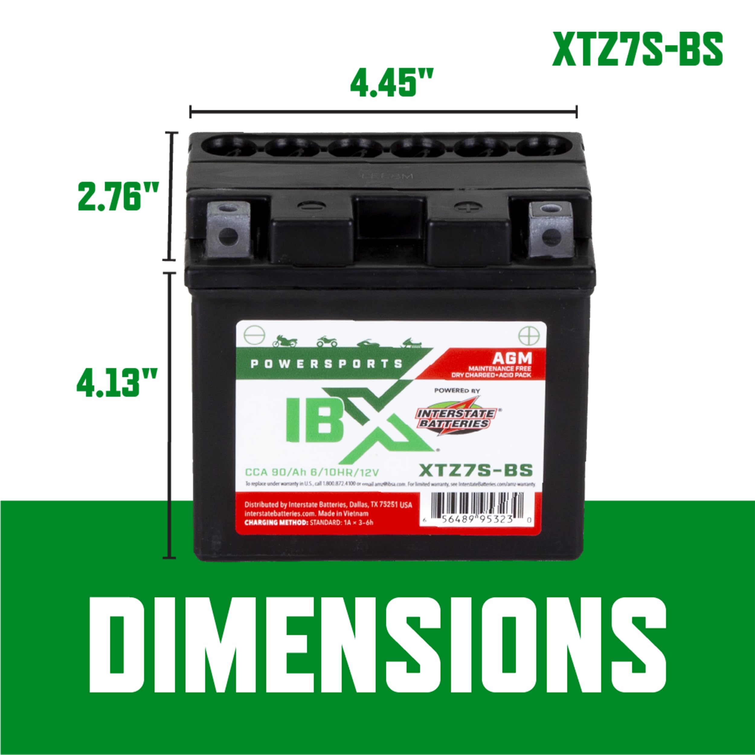 Interstate Batteries Ytz7S-Bs 12V 6Ah Powersports Battery 90Cca Agm Rechargeable Replacement For Honda, Kawasaki, Yamaha Motorcy