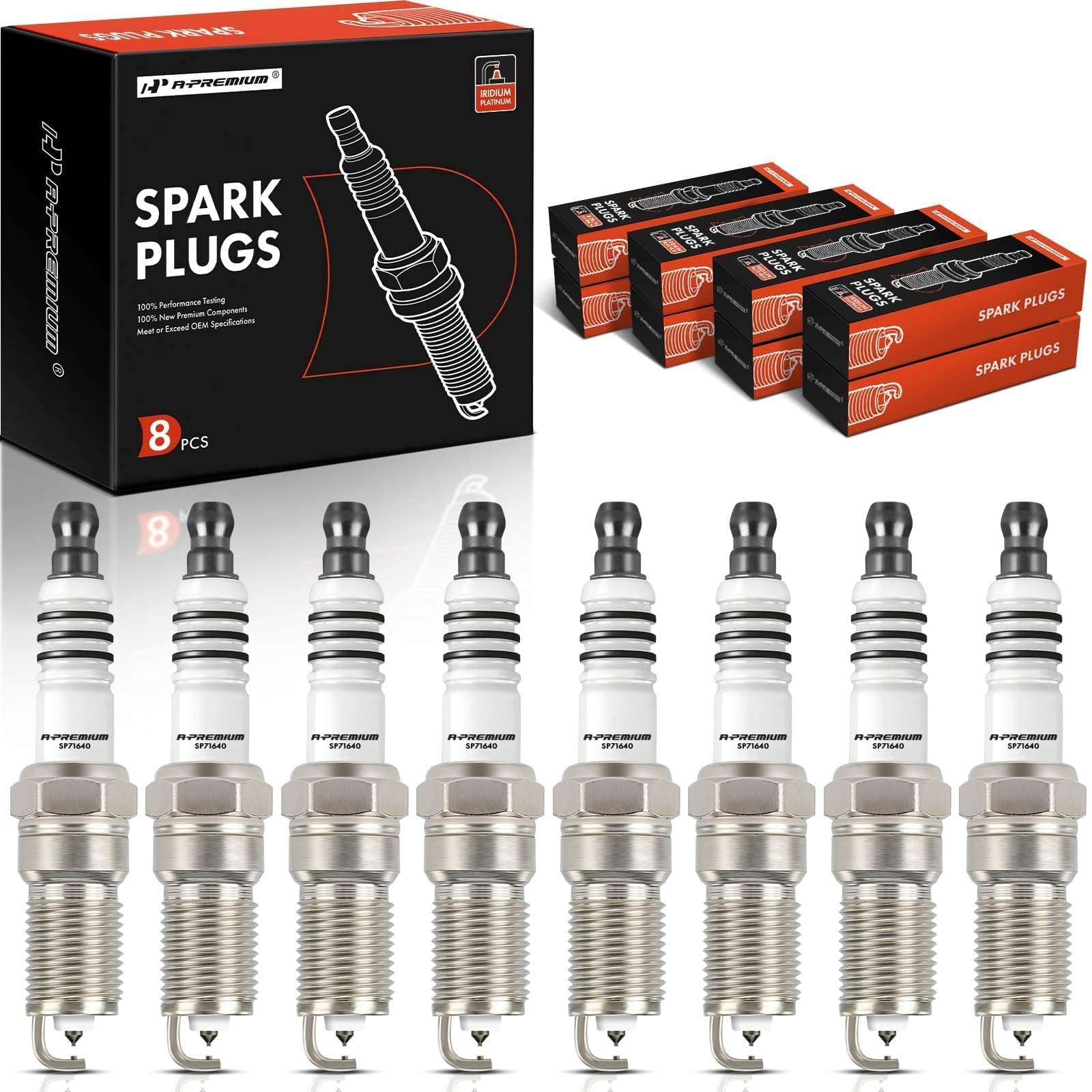 A-Premium 8Pcs Iridium Platinum Spark Plugs Compatible With Cadillac, Chevrolet, Ford, Gmc & Lincoln Vehicles - Deville, C1500,