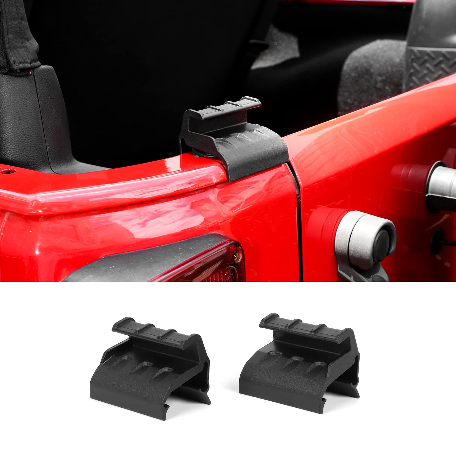 Jimen Compatible with Jeep Wrangler JK & Unlimited 2007-2018, 2 Pack Soft Top Parts Back Window Brackets Rear Tailgate Bar Retai