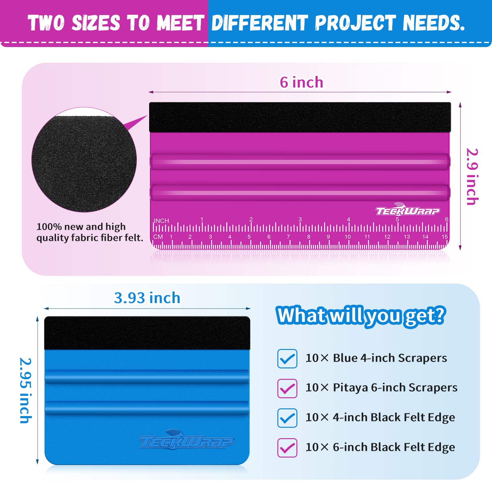 Teckwrap Professional Squeegee For Vinyl, 20 Pcs Plastic Felt Squeegee Tool Decals Inkjet Vinyl Sticker Paper, And Wallpaper App