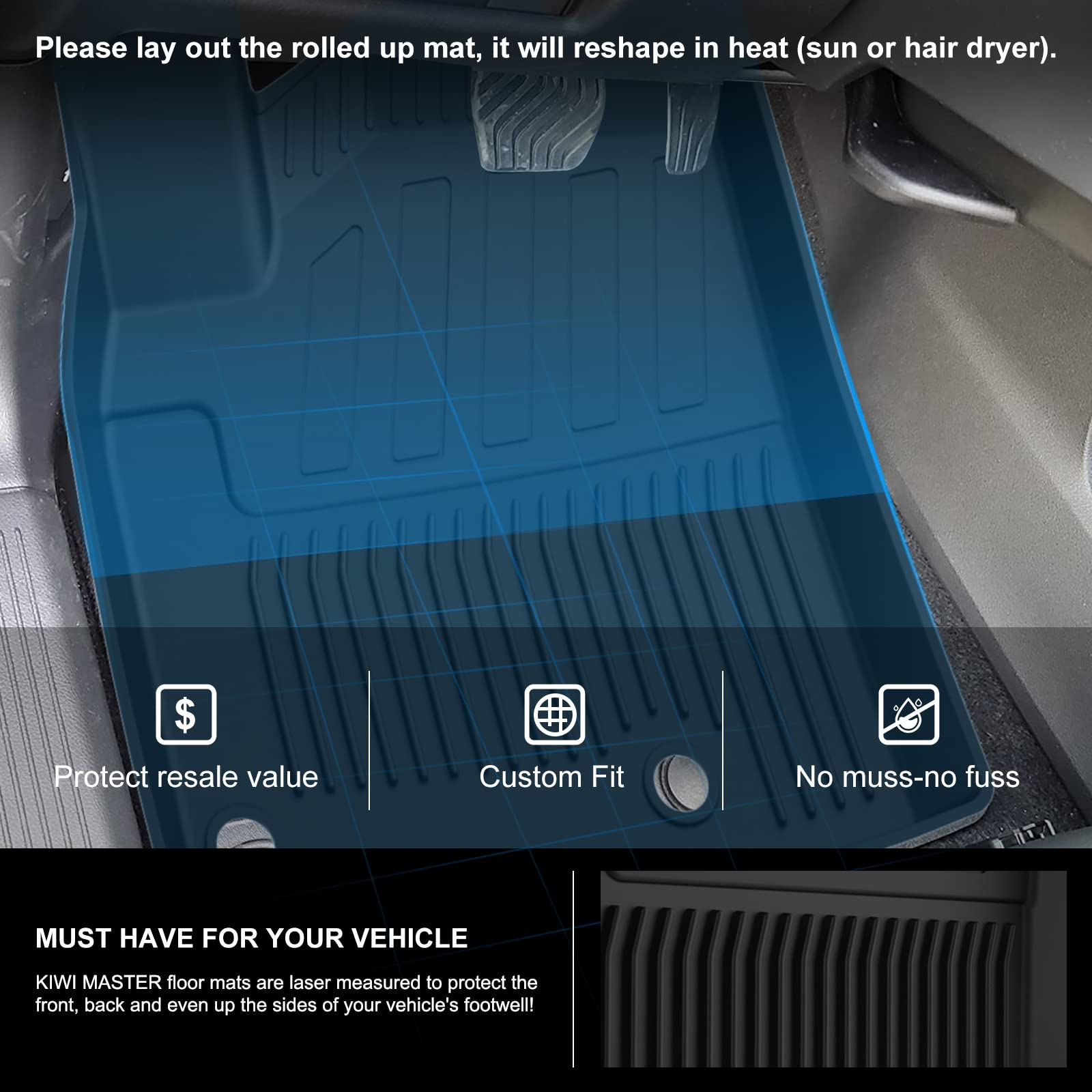 Kiwi Master Floor Mats For 2021-2025 Nissan Rogue Oem Replacement T99E4-6Rr0A All Weather Mat Liners Front & 2Nd 2 Row Seat Tpe
