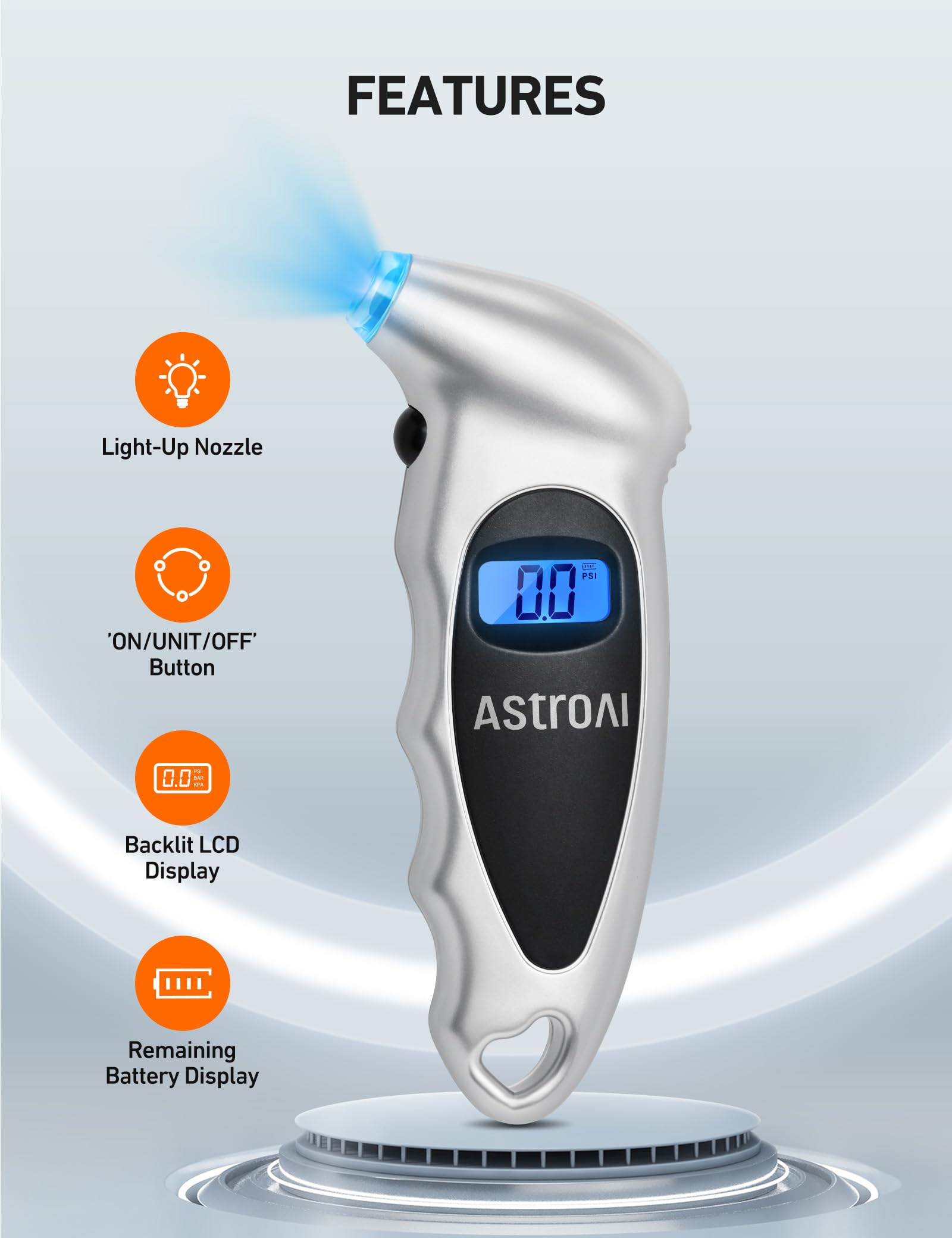 AstroAI 2 Pack Digital Tire Pressure Gauge 150 PSI 4 Settings for Car Truck Bicycle with Backlit LCD and Non-Slip Grip Car Acces