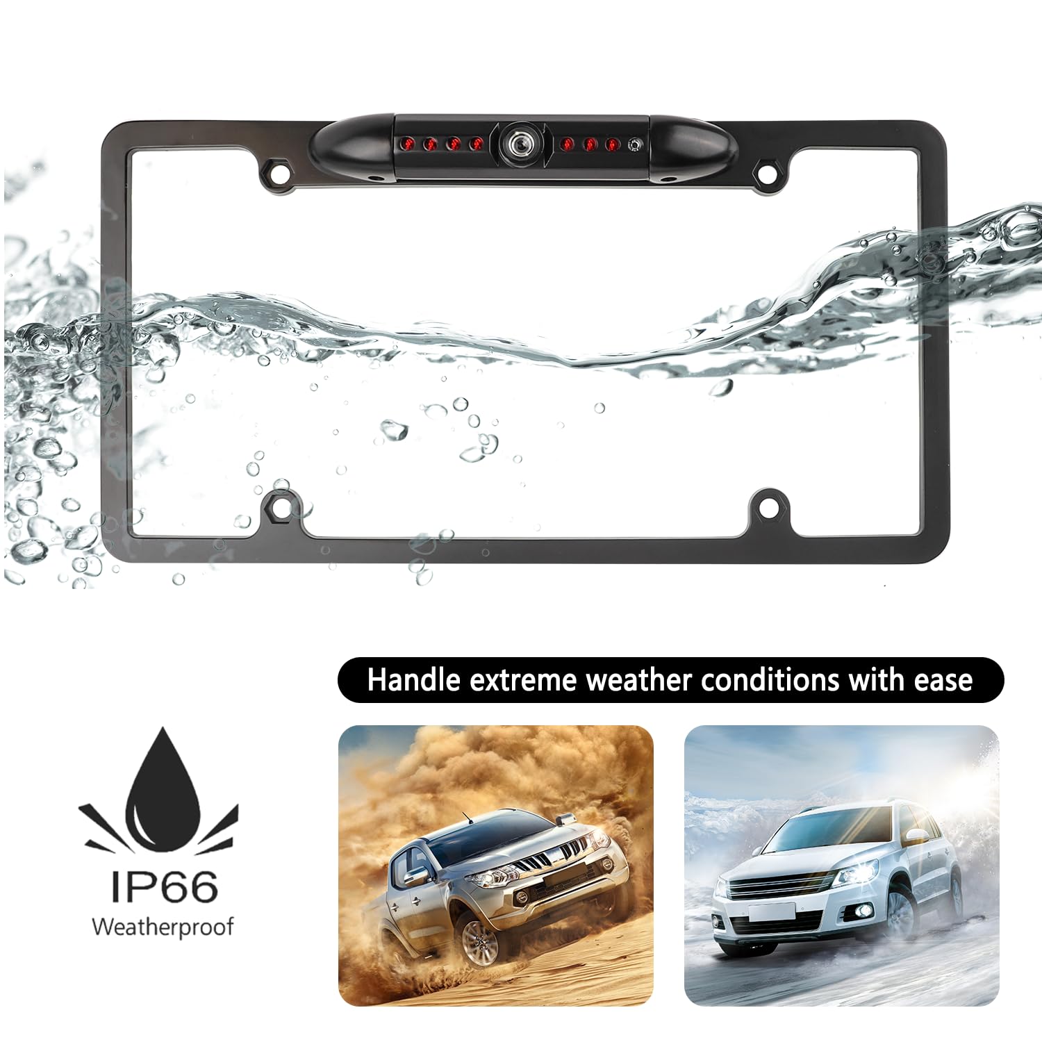 License Plate Backup Camera,Hd Night Vision Reverse Camera With 8 Led,170Wide Angle Waterproof Rear View Camera,Heavy Duty Rever