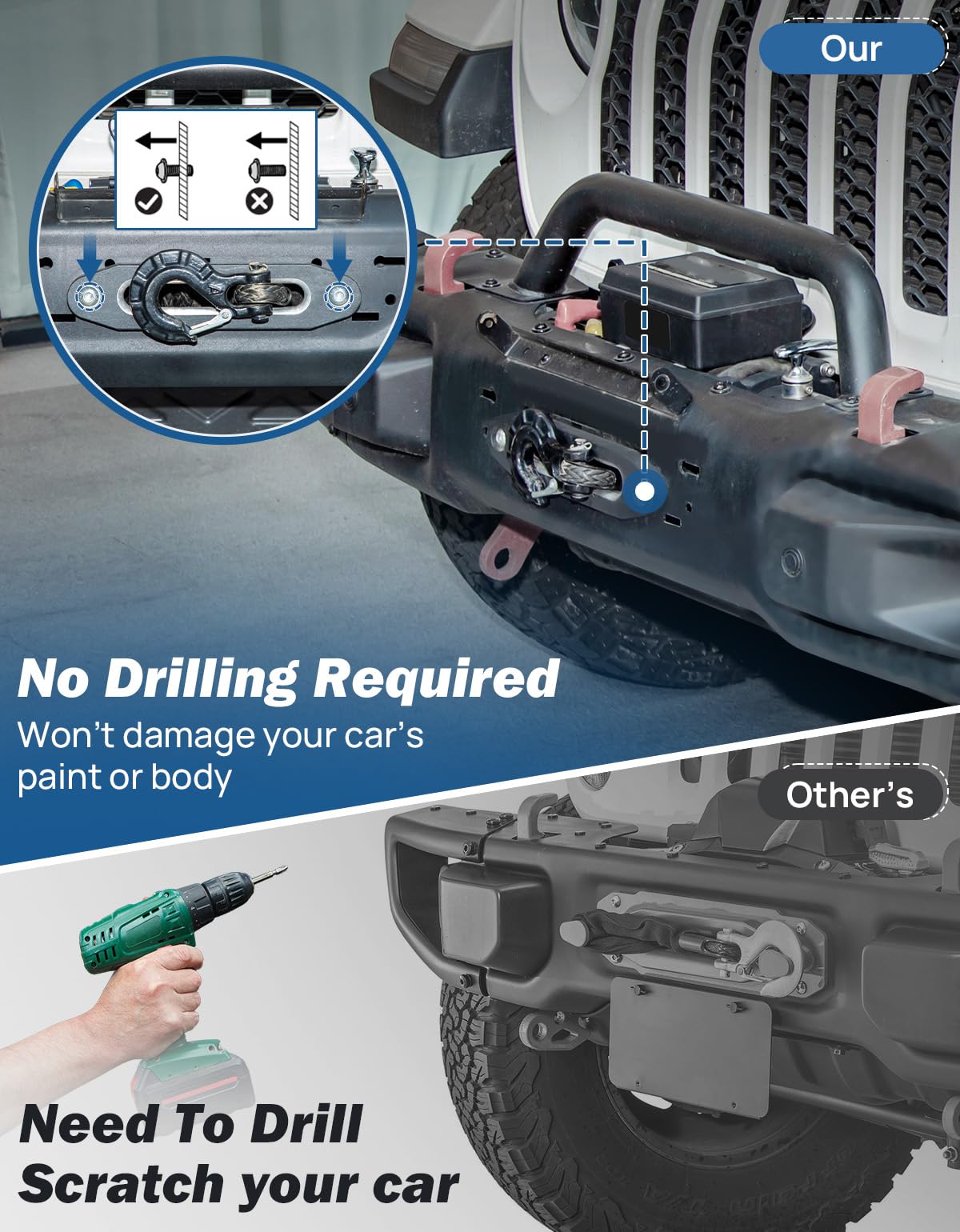 JOYTUTUS Universal Flip-Up License Plate Mount for 10 Hawse Fairlead - Black License Plate Holder for Pickup, Off-Road, RV Bumpers