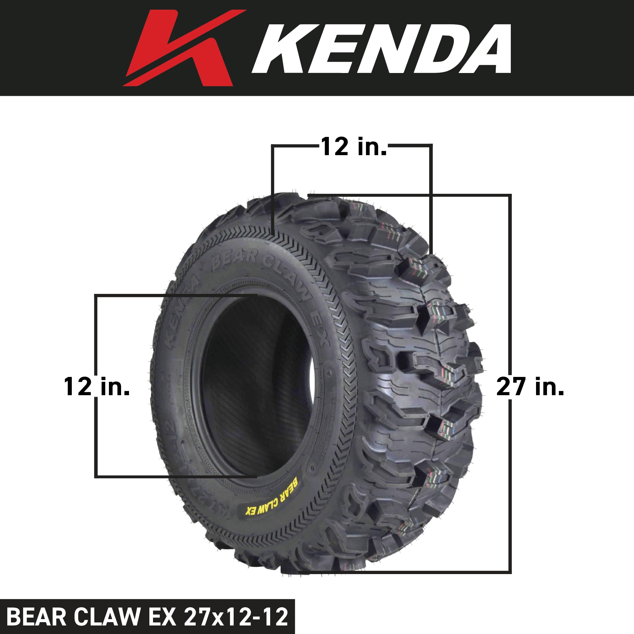 Kenda Bearclaw Ex K573-27X12-12 Rear Tires For All Terrain (Atv), Utv, And Side By Side (Sxs) Vehicles - 6-Ply - Bear Claw Ex 27