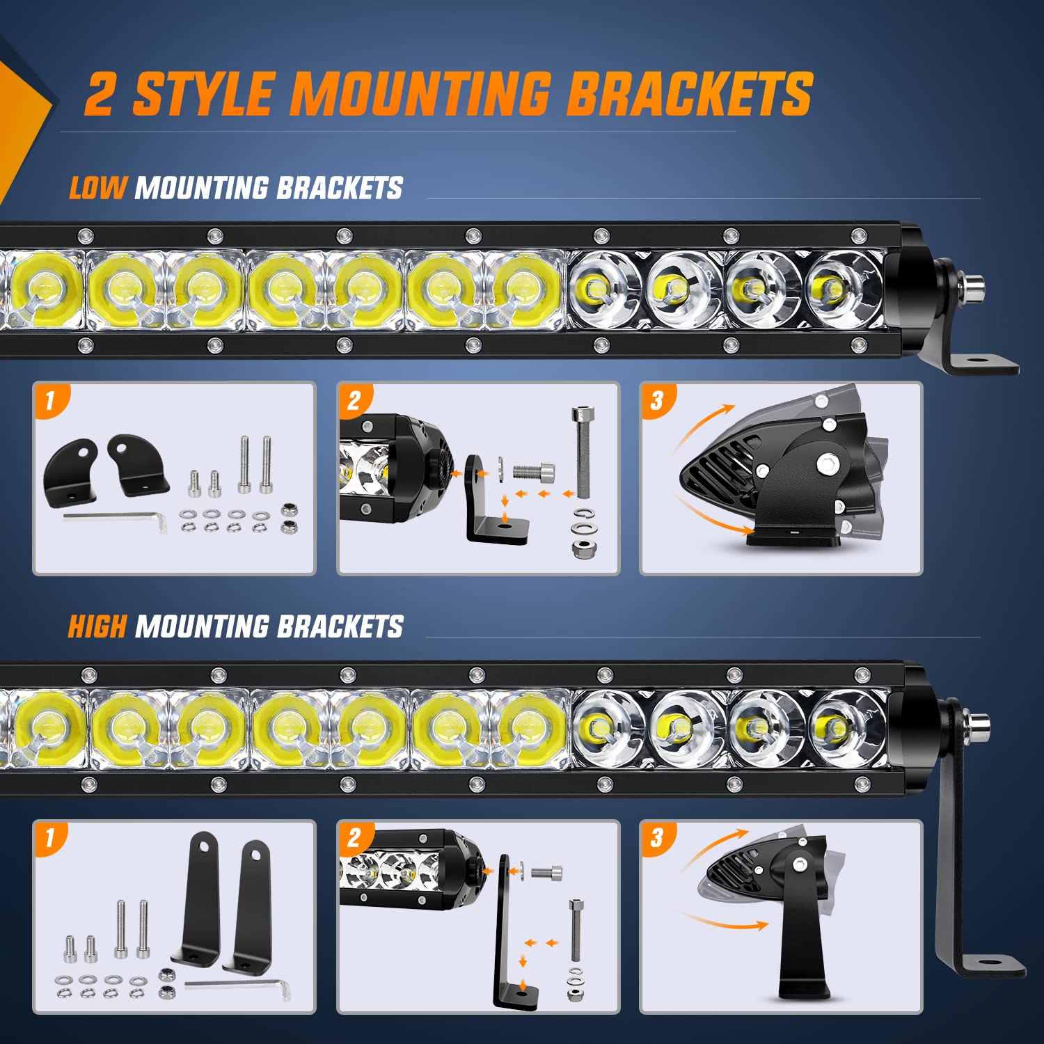 Nilight - 40004C-A Led Light Bar 21Inch 100W Spot & Flood Combo Single Row 9000Lm Off Road 3D Led Fog & Driving Light Roof Bumpe