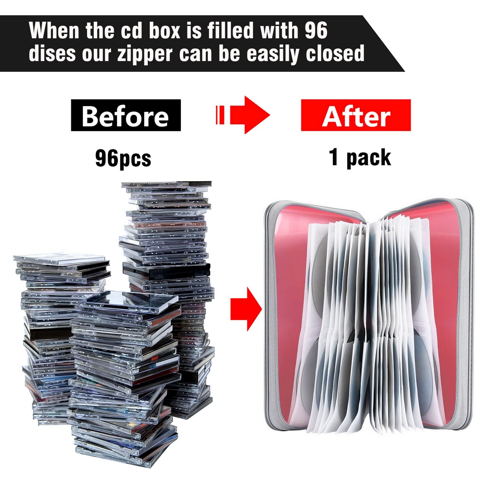 Cd Case, Siveit Dvd Case Holder 96 Capacity Hard Plastic Cd Dvd Disc Cases Storage Binder Wallet For Car Home Office Travel (Lig