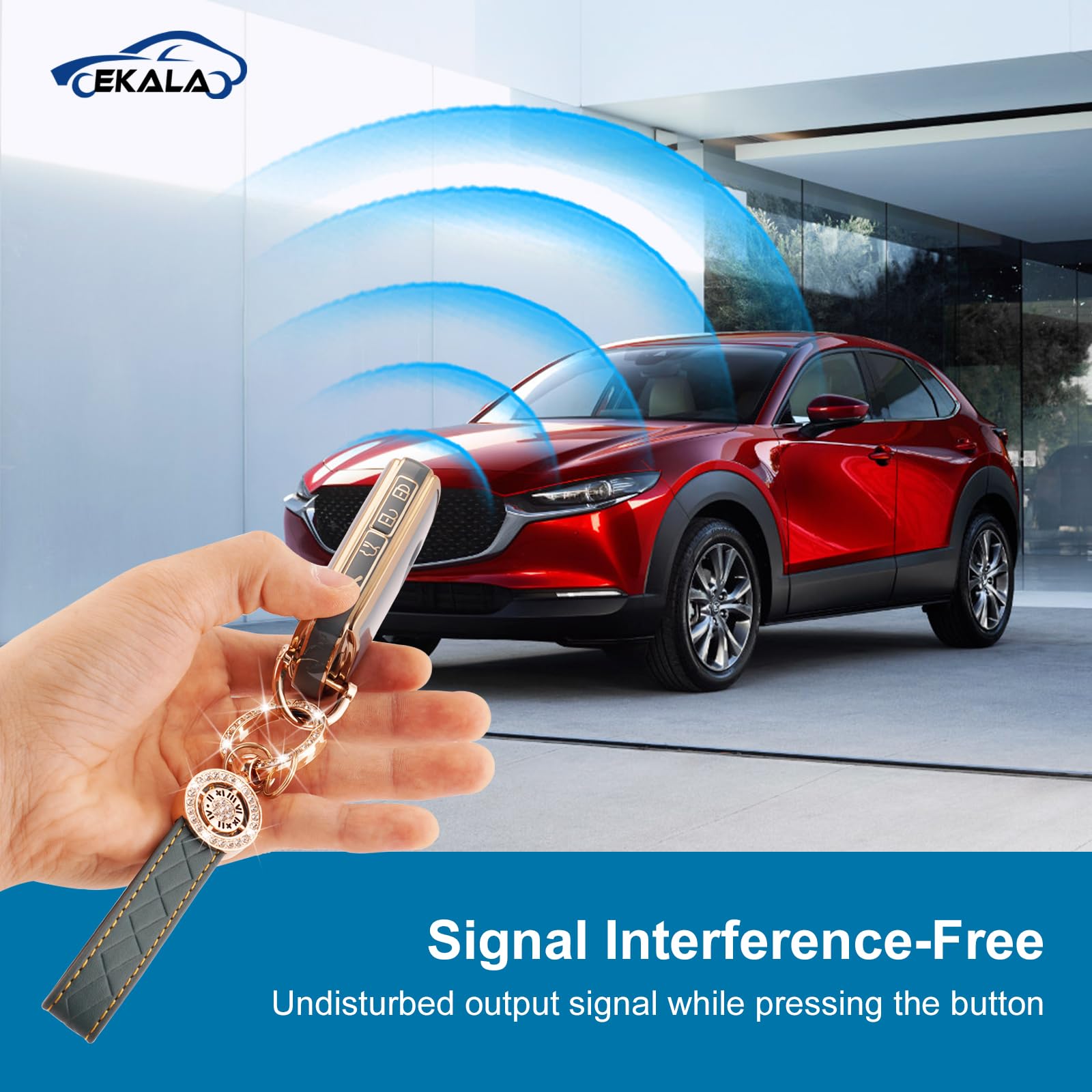 EKALA for Mazda Key Fob Cover with Leather Keychain, Soft TPU Key Shell Compatible with 2024-2019 Mazda 4 Buttons Mazda 3 Mazda