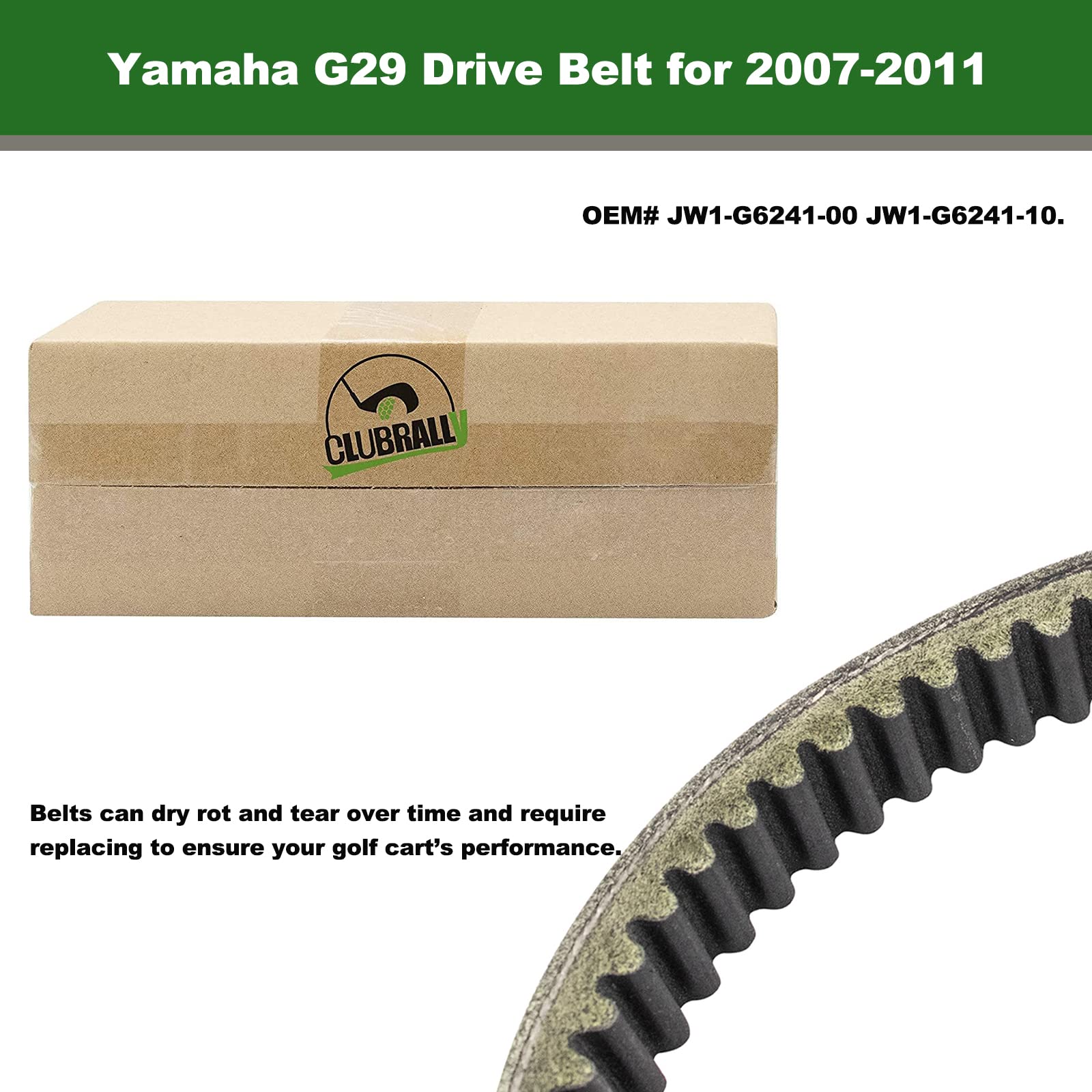 Clubrally Golf Cart Drive Belt Applicable To 2007-2011 Yamaha G29, Oem# Jw1-G6241-00, Jw1-G6241-10