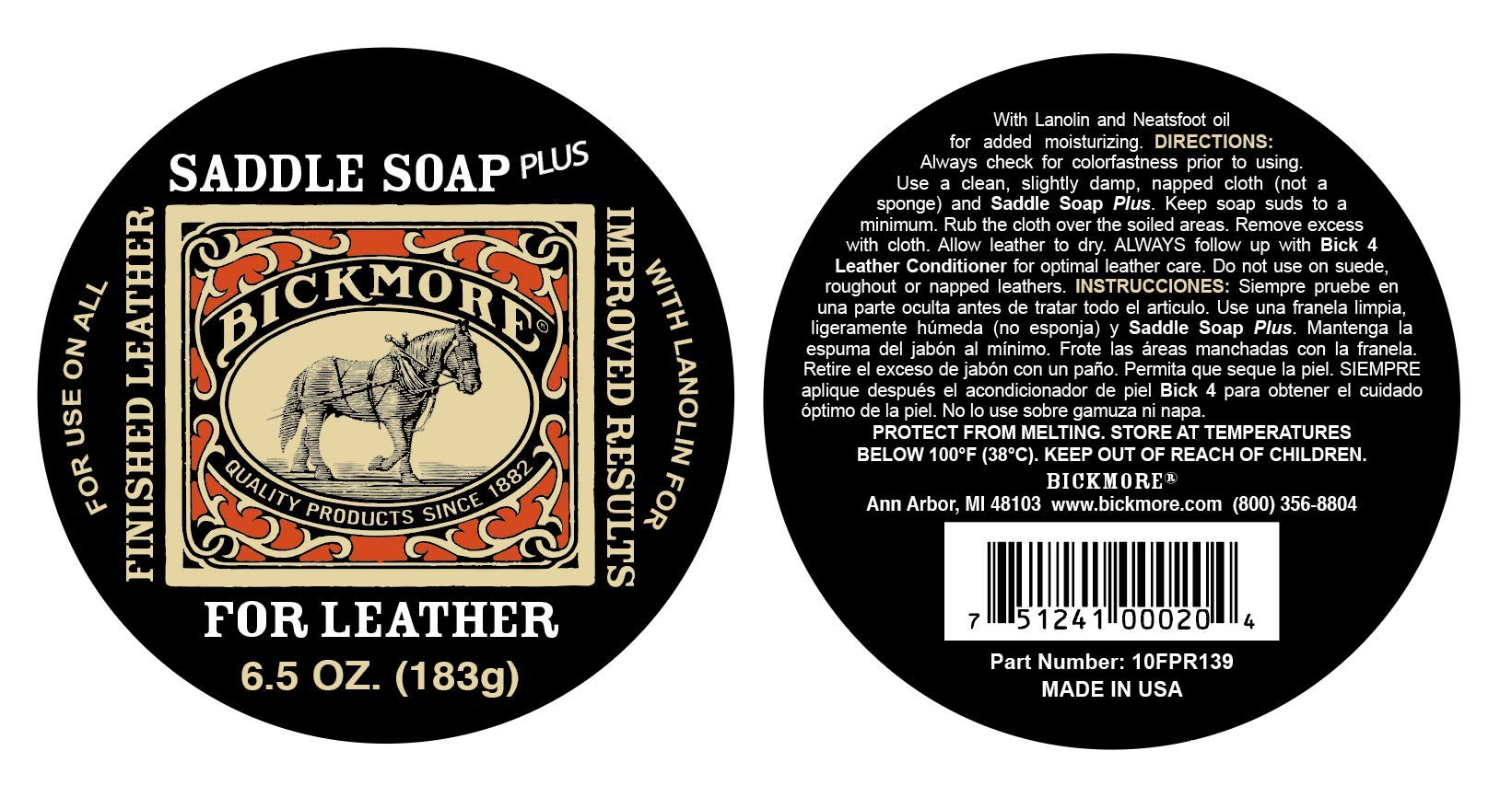 Bickmore Saddle Soap Plus - 6.5Oz - Leather Cleaner & Conditioner With Lanolin - Restorer, Moisturizer, And Protector
