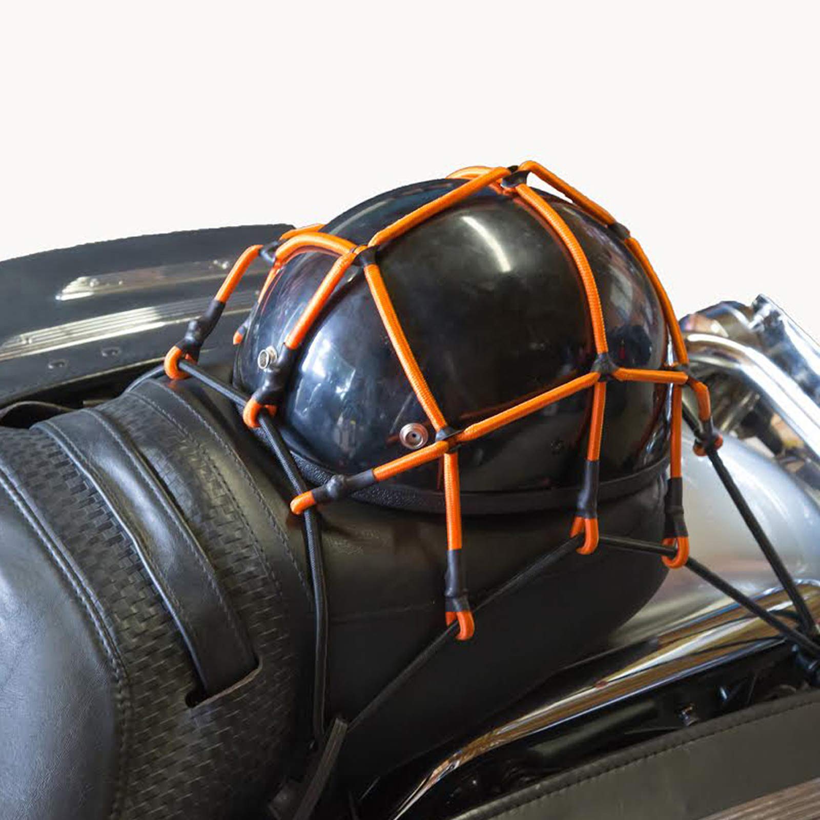 Heininger 4249 StretchWeb Cargo Net, 12 x 12, Orange, with Hooks & Bag - Perfect for Securing Cargo and Luggage