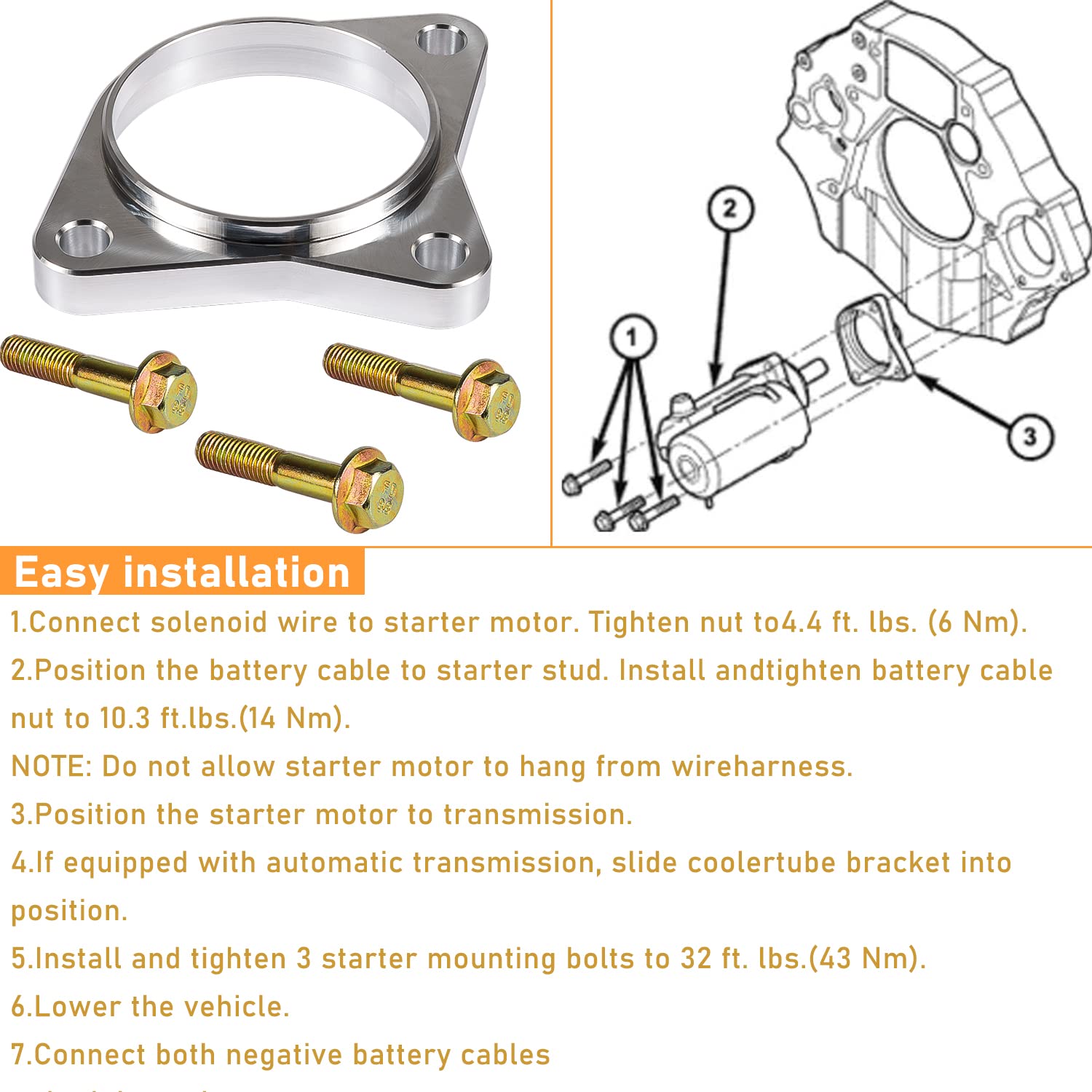 Starter Spacer Kit Bolts 5 Speed Compatible With Dodge Cummins 5.9L 1994-2002