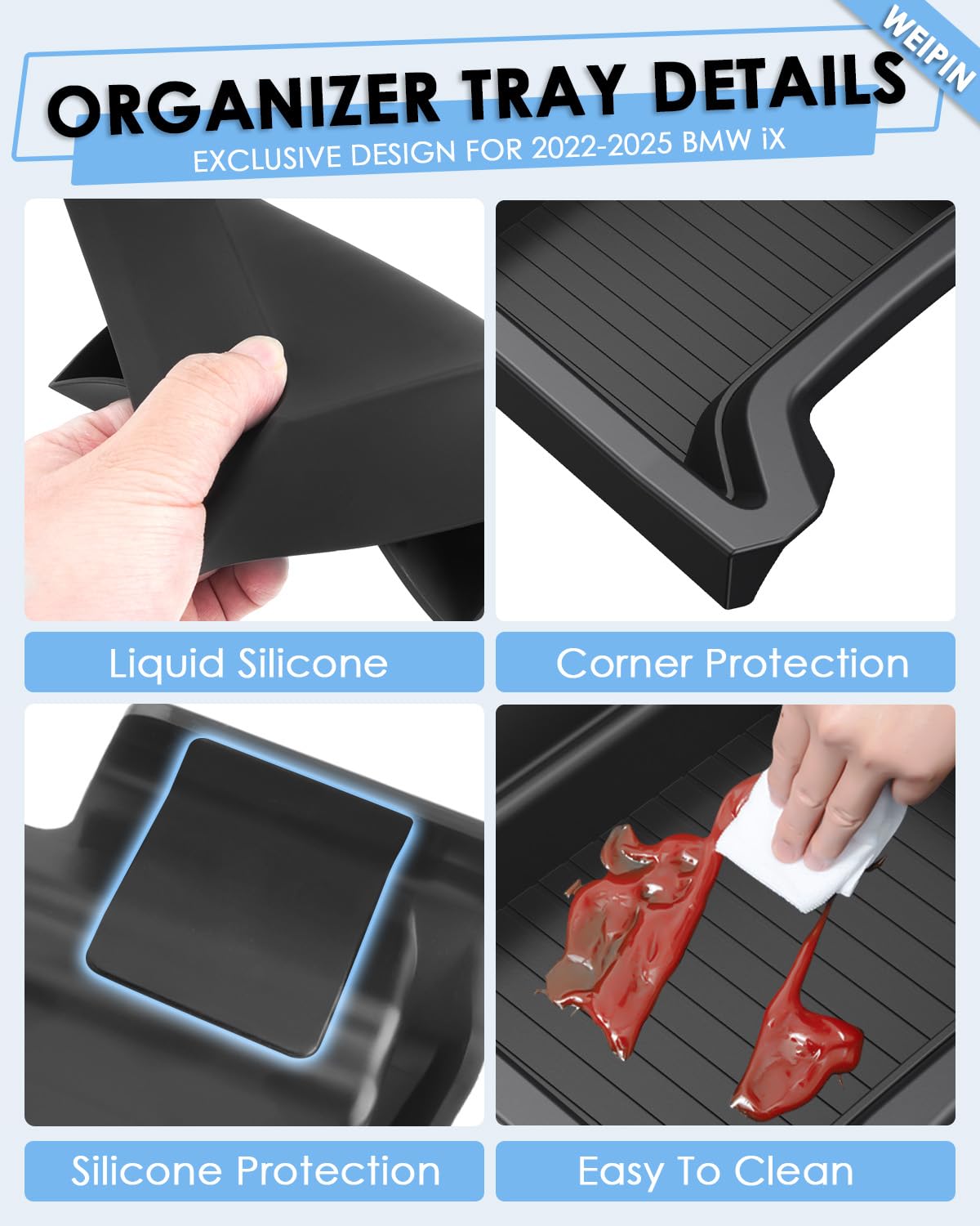 For BMW iX Center Console Tray - Compatible with 2022-2025 BMW iX Center Console Organizer Tray [2.5mm Thickened ABS Material] [