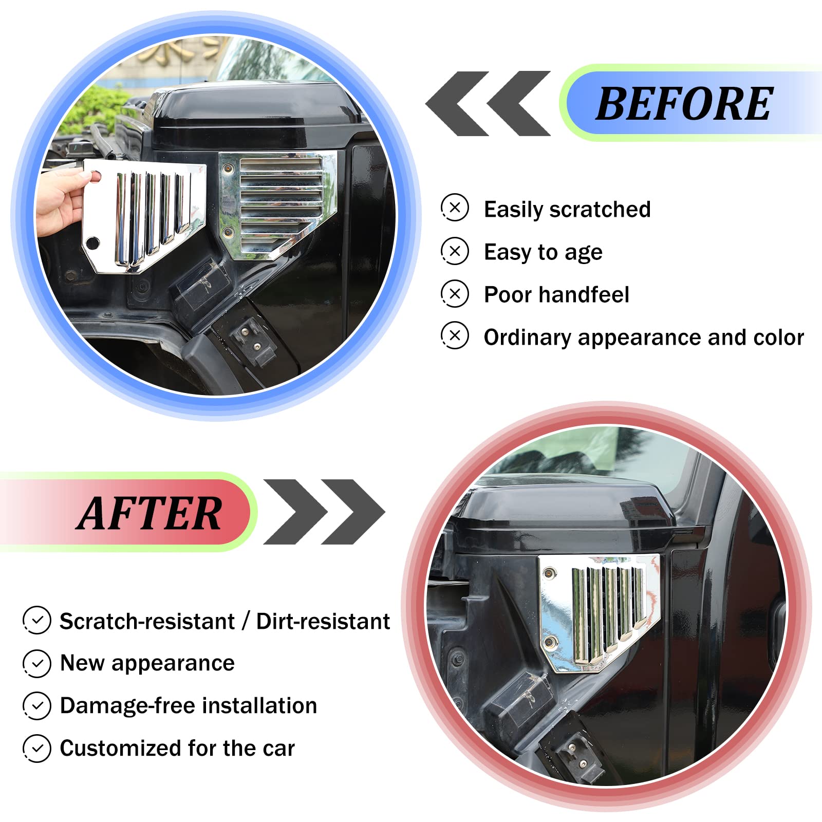 Qiosreui Hood Side Air Vent Trim Covers Fit For Hummer H2 2003-2009, Engine Side Air Vent Grilles Cover, Car Exterior Hood Side Air Vent Trim Cover (Sliver)