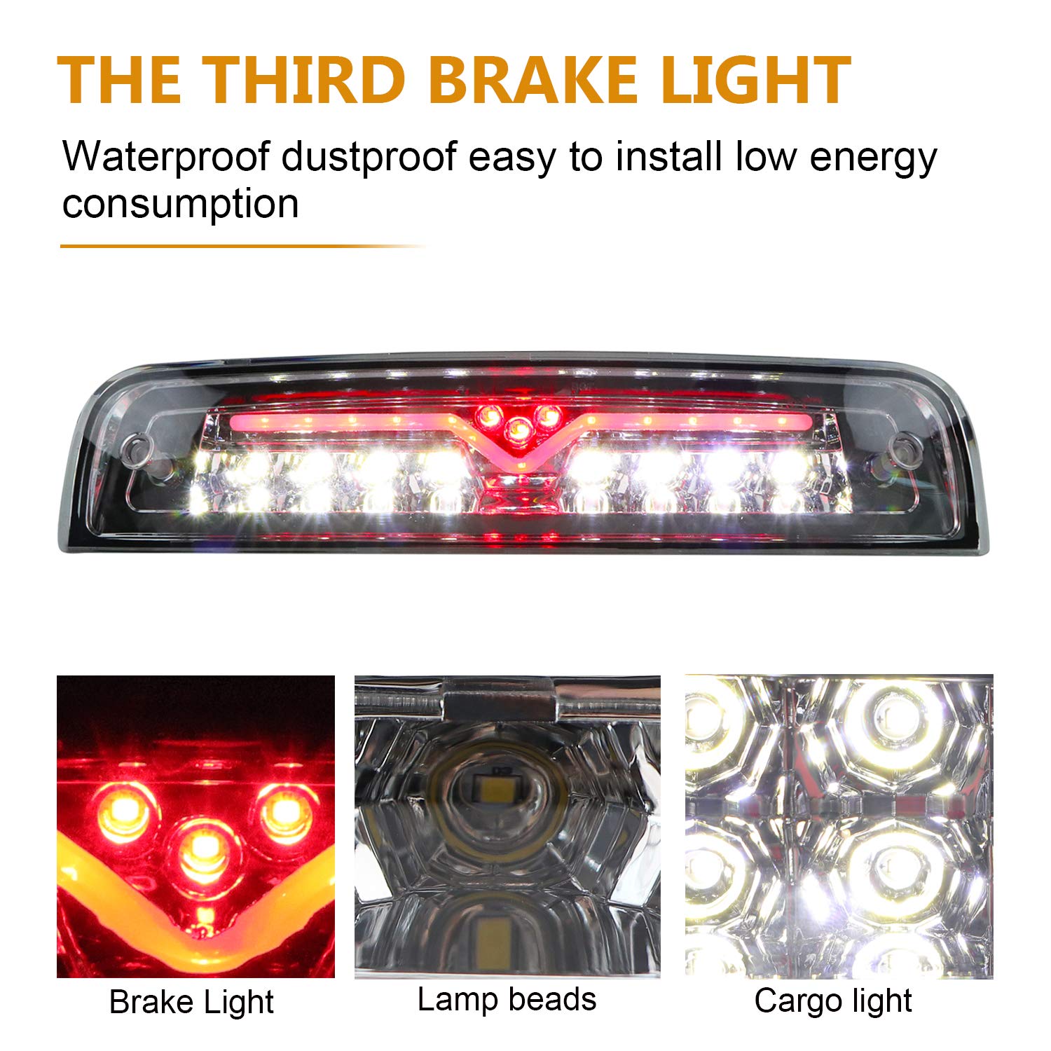 Tresound LED Third Brake Light for 2009-2017 Dodge Ram 1500/2500/3500, Chrome Housing, Clear Lens, High Mount Cargo Lamp