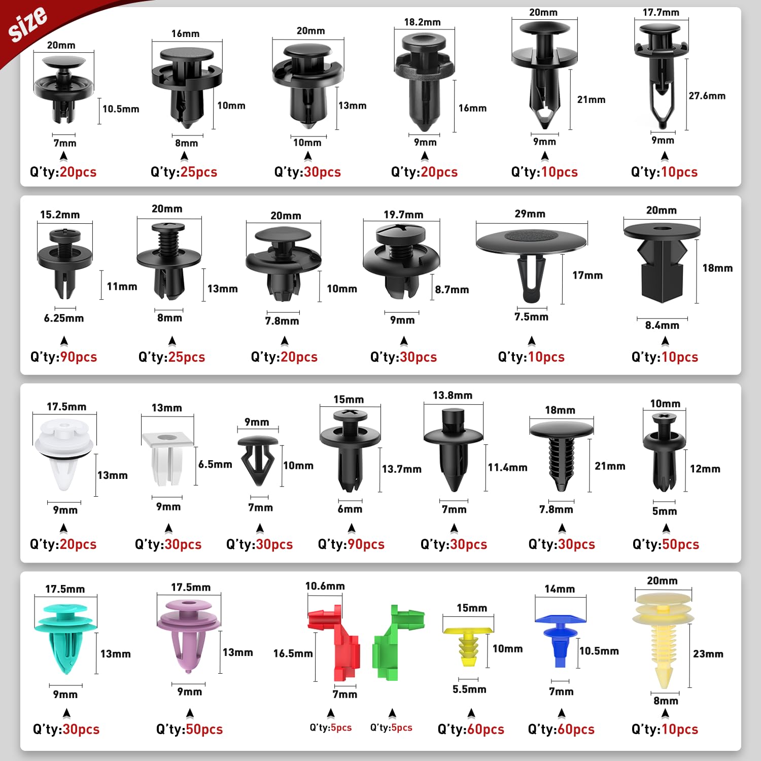 Nilight 935Pcs Car Push Retainer Clips With Fasteners Assortment -26 Most Popular Sizes Nylon Bumper Fender Rivets With 10 Cable