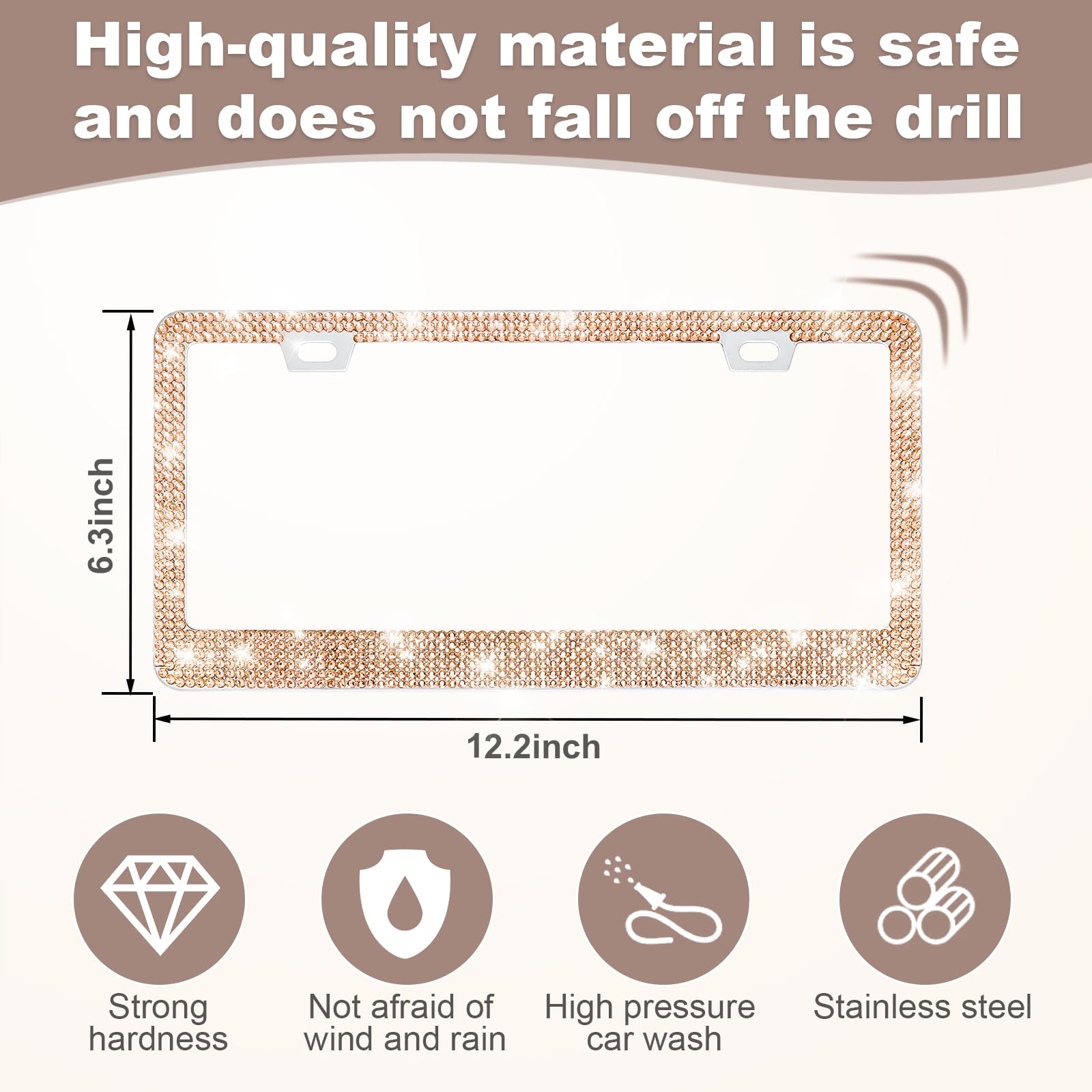 Quanqiufei 2 Pack Bling License Plate Frames For Women, Sparkly Rhinestone Diamond Car Accessories With Glitter Crystal Caps (Ch