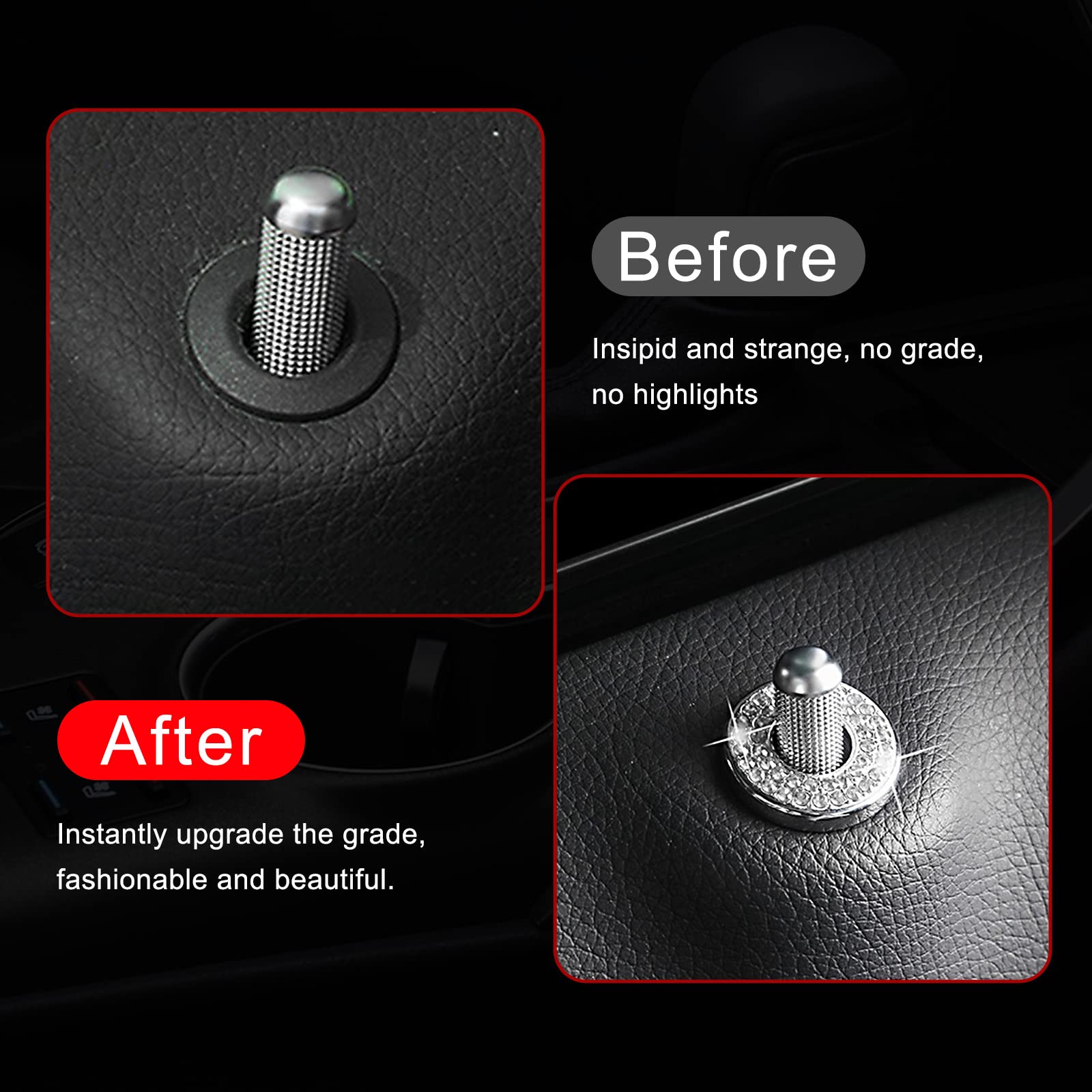 Sodcay 4 Pack Bling White Car Door Lock Covers, Rhinestone Stickers for Mercedes-Benz A/B/C/D/E Class, Sparkly Bolt Caps