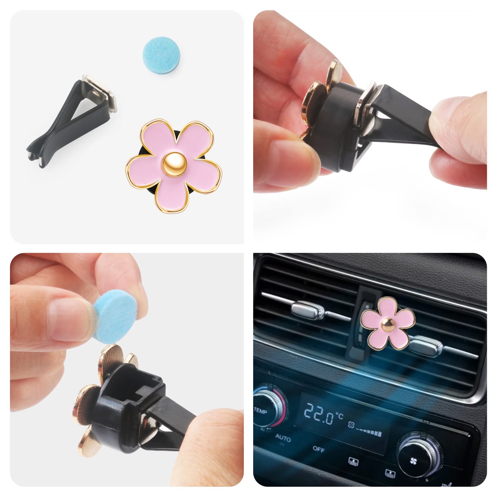 Cute Pink Car Accessories For Women Teens Girls 6Pcs Boho Flowers Cars Air Fresheners Vent Clips Girly Automotive Truck Smell Fr
