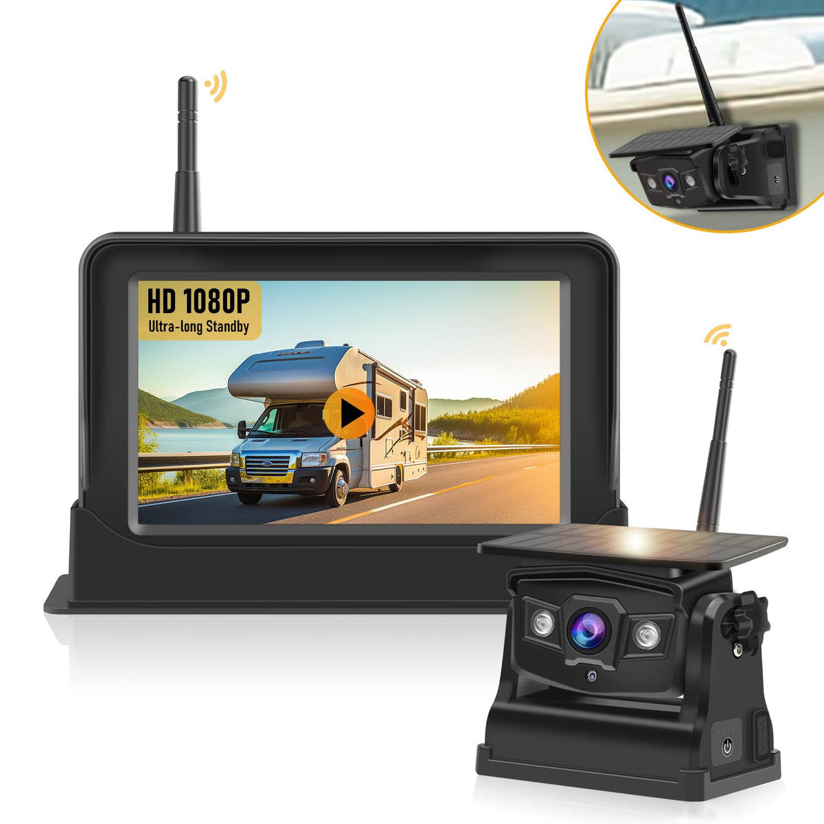 Niloghap Magnetic Solar Wireless Backup Camera: 5 Inch Monitor Hd 1080P, Upgrade Auto On/Off Camera Night Vision Rechargeable No