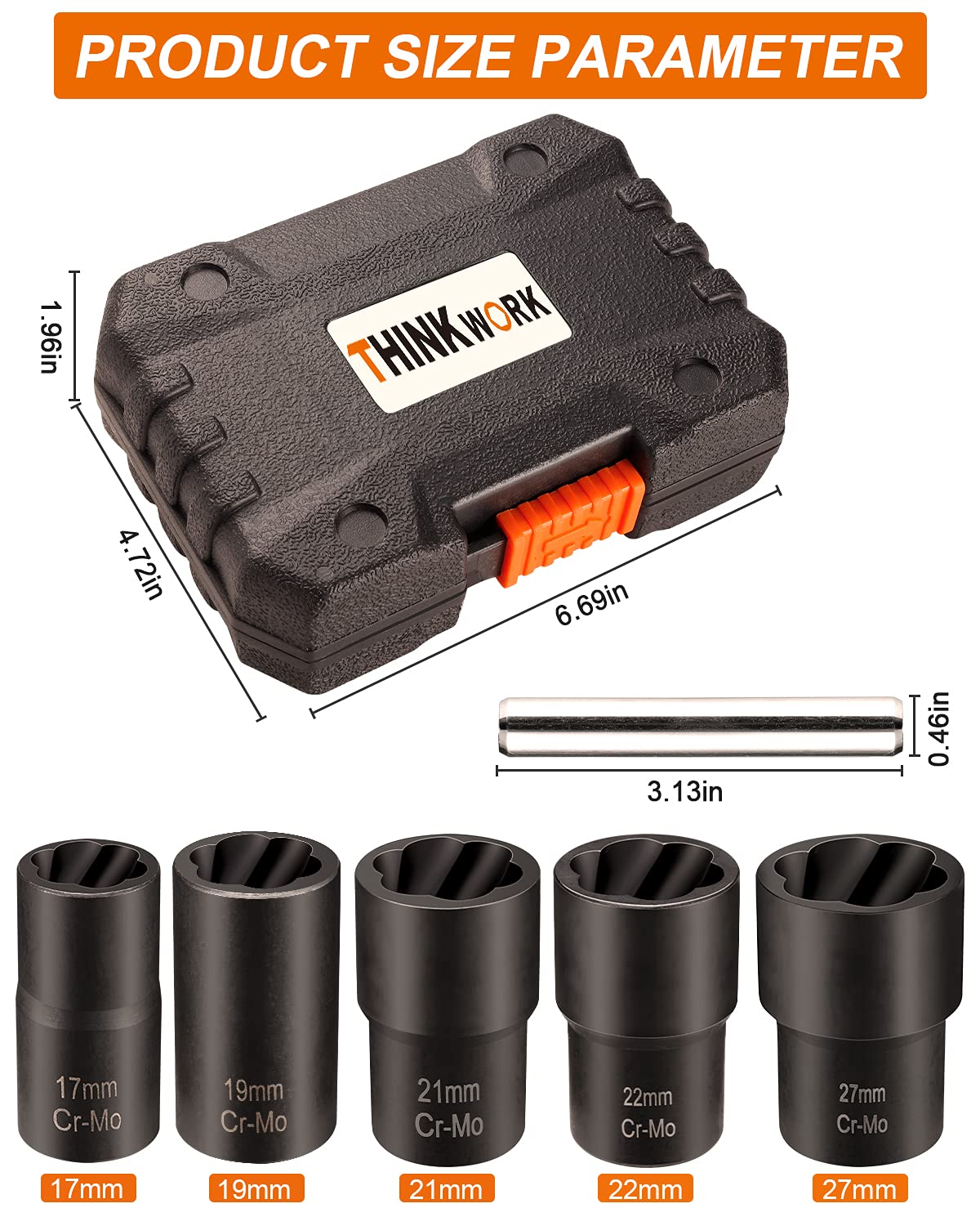 Thinkwork 1/2 Inch Drive Lug Nut Removal Tool, 6 Pieces Wheel Lock Removal Kit, Lug Nut Remover For Stripped, Rounded, Damaged,
