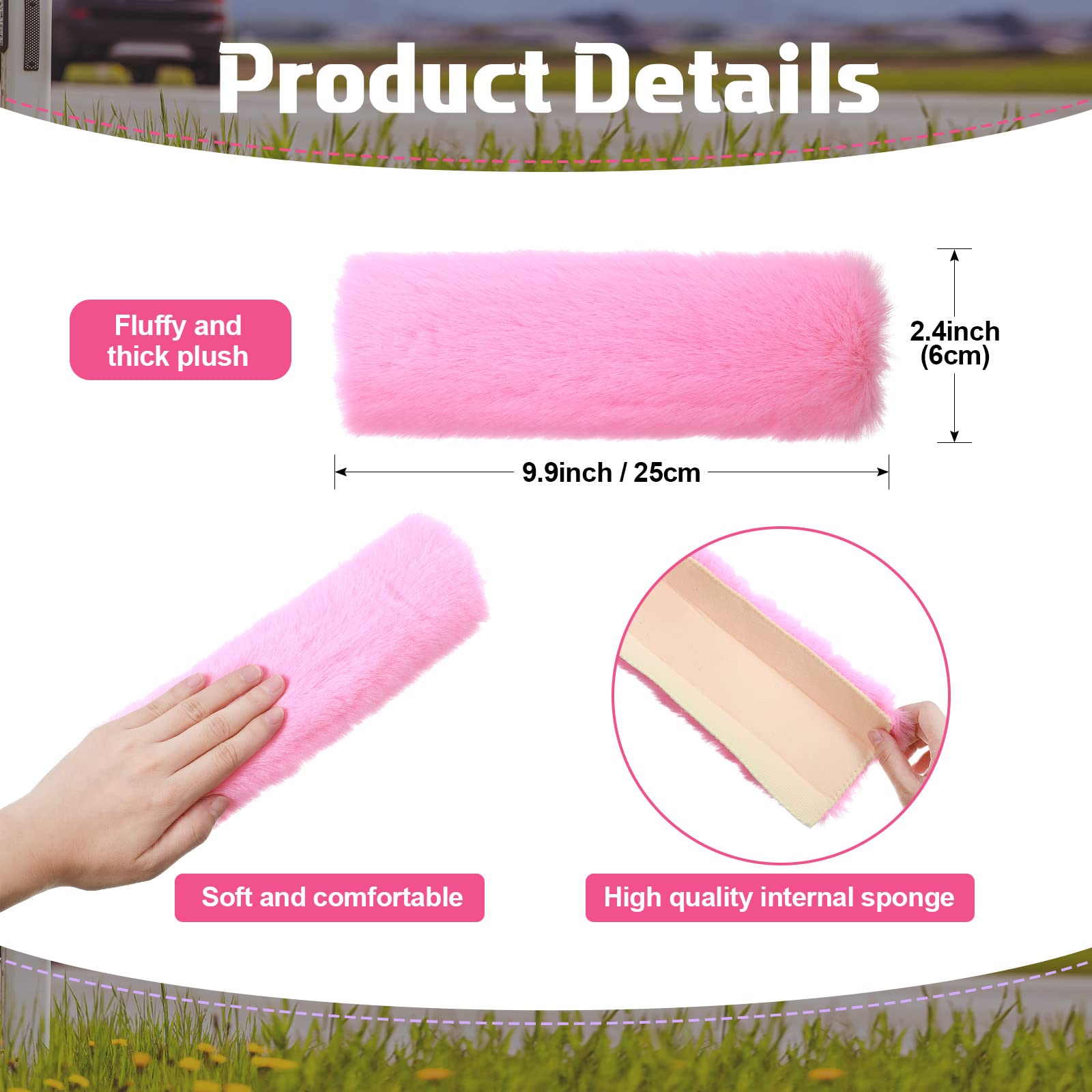 Boao 4 Pack Faux Sheepskin Car Seat Belt Pads Seatbelt Protector Soft Seat Belt Shoulder Strap Cover Comfort Harness Pad(Pink, 9
