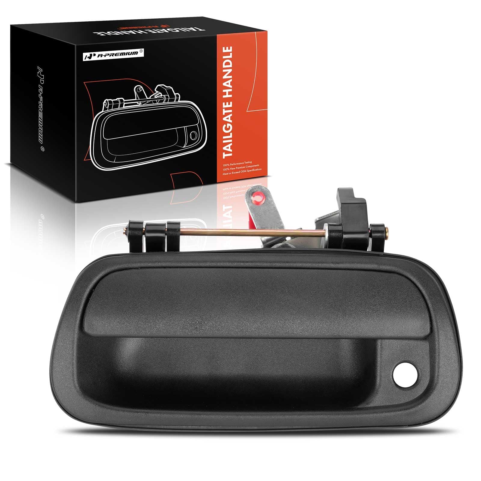 A-Premium Exterior Tailgate Handle Assembly - Compatible With Toyota Tundra 2000 2001 2002 2003 2004 2005 2006 -Textured Black, W/Keyhole, Tailgate Handle Latch - Replace Parts 69090-Oc010, To1915110