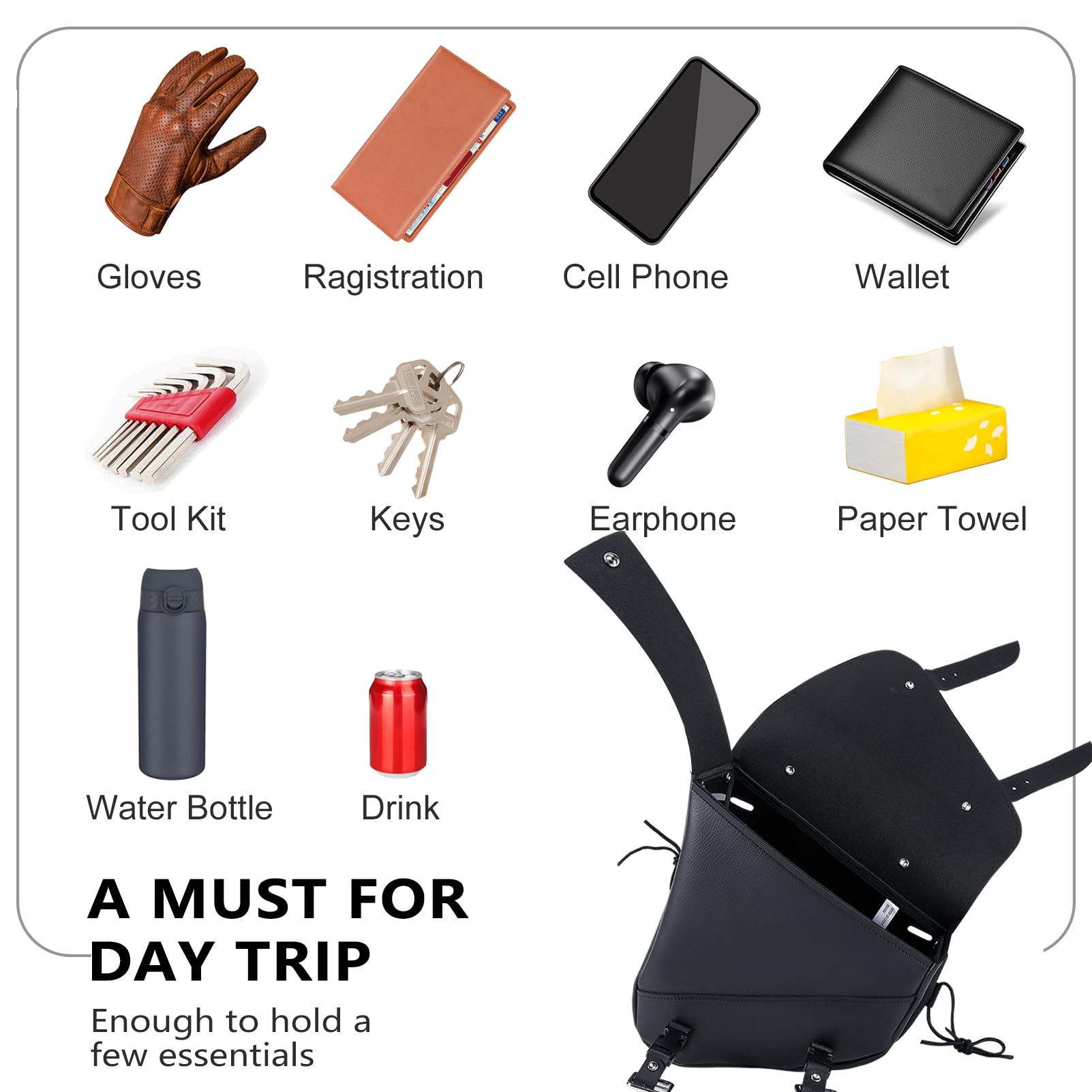 Dream Apparel Motorcycle Swingarm Bag - Black Leather Tool Bag for Softail/Dyna Models, One Size, Model DA-SAB4095-NEW-LEATHER