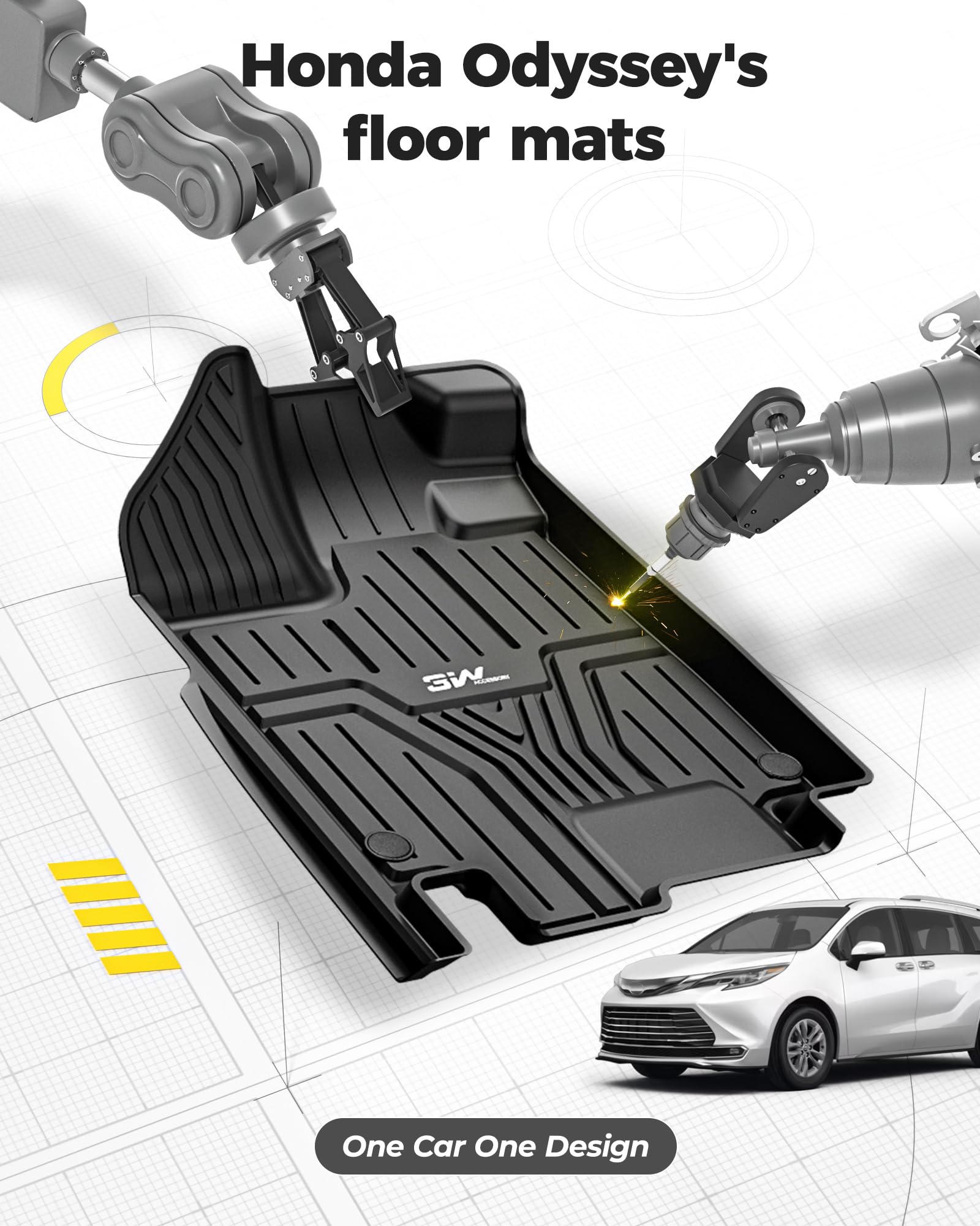 3W Floor Mats & Cargo Liner Fit For Honda Odyssey 2025 2024 2023 2022 2021 2020 2019 2018 Mini Passenger Van, All Weather Tpe Fl