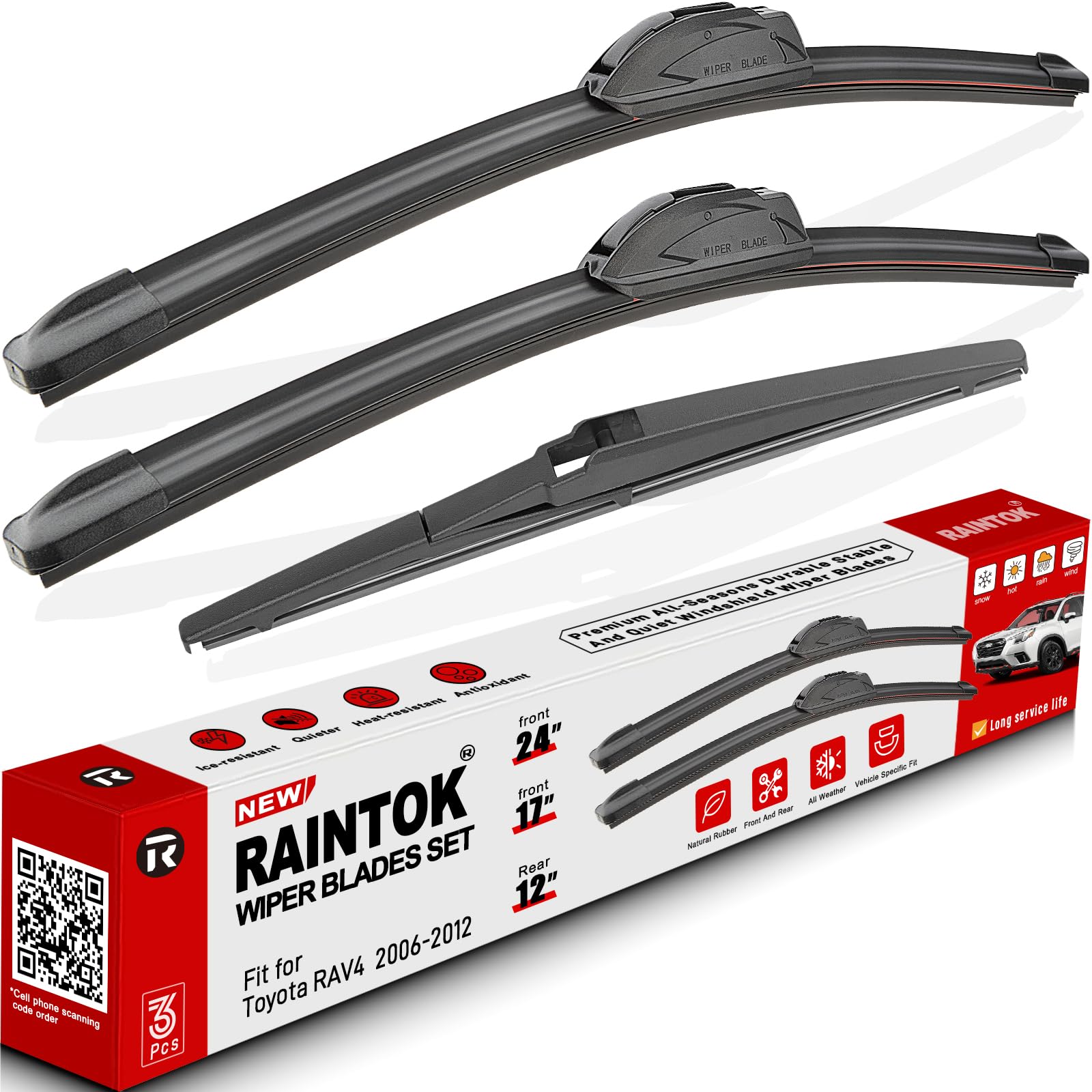 Raintok Windshield Wiper Blade Set Replacement For Toyota Rav4 2006-2012 Original Equipment Replacement Front Wiper Blades-24''/
