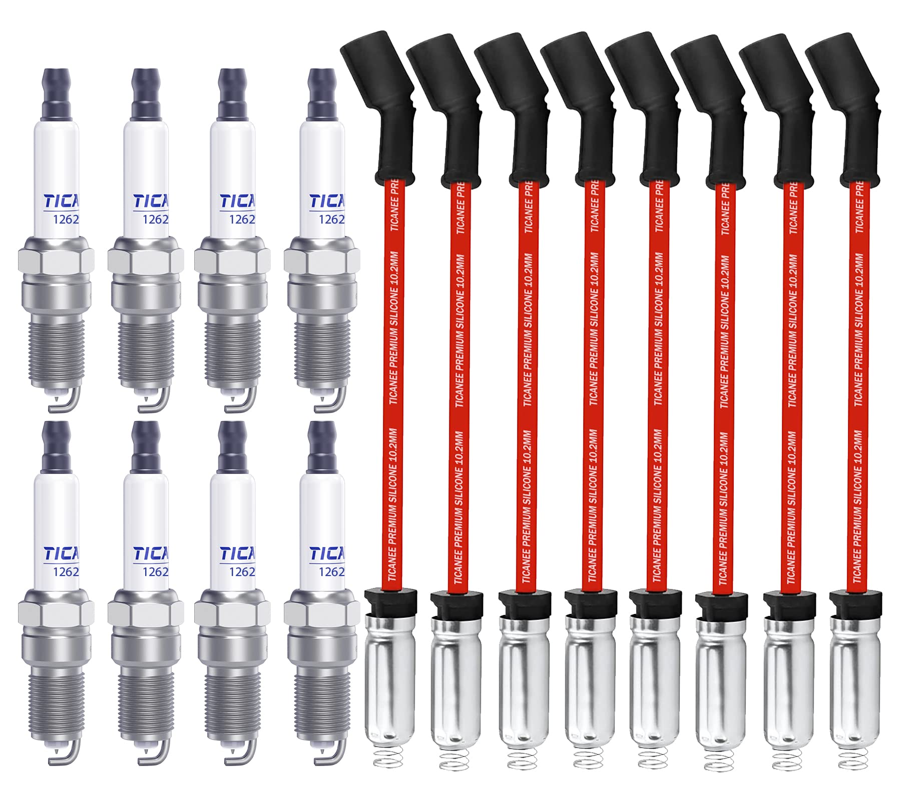 Ticanee Iridium Spark Plugs And Wires Set For Chevy 5.3L Silverado 1500 Suburban Avalanche Tahoe 4.8L 6.0L, 41 110 12621258 Spar