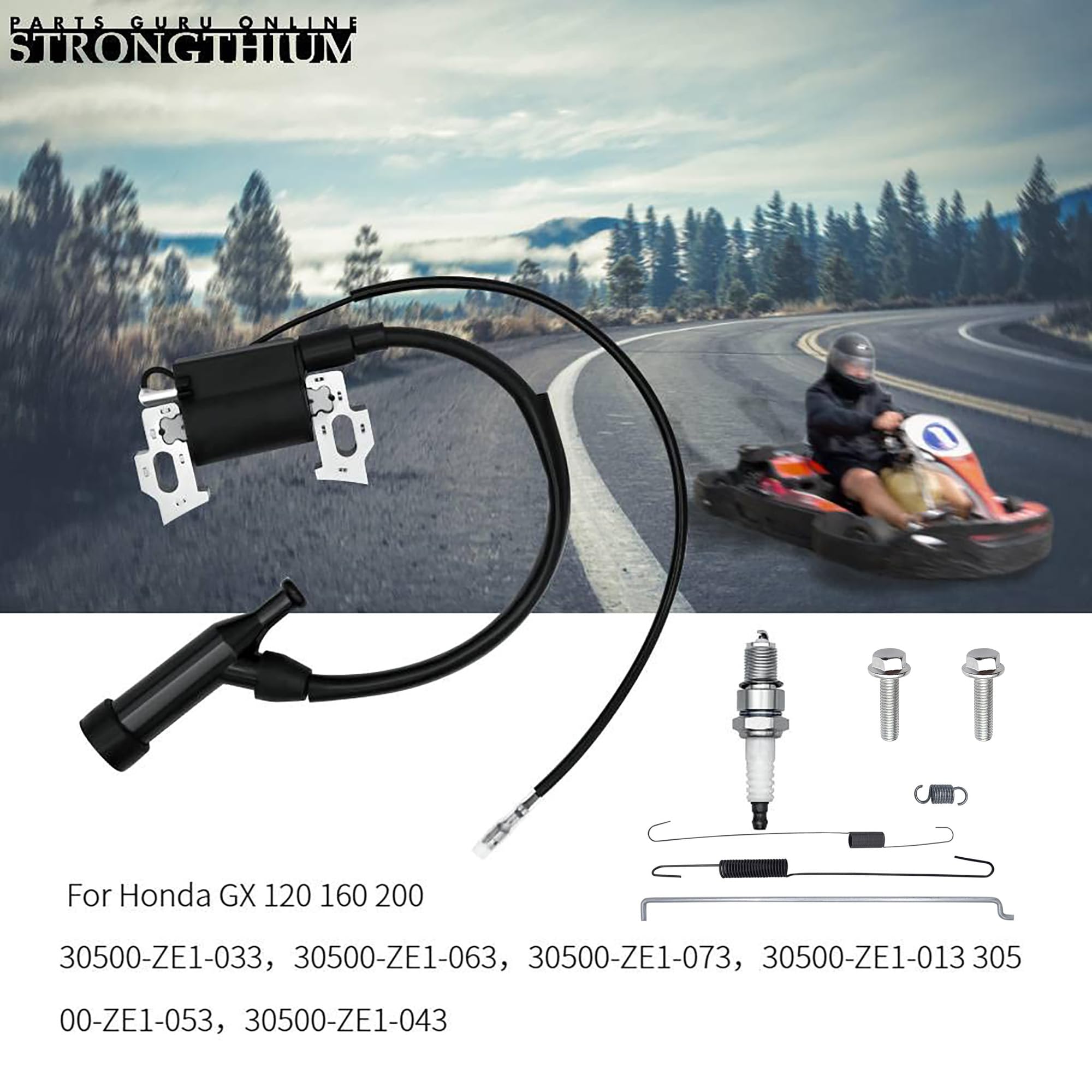 Strongthium 212cc Ignition Coil & Throttle Return Spring Kit for Predator 212, Honda GX200, Model 30500-ZE1-033