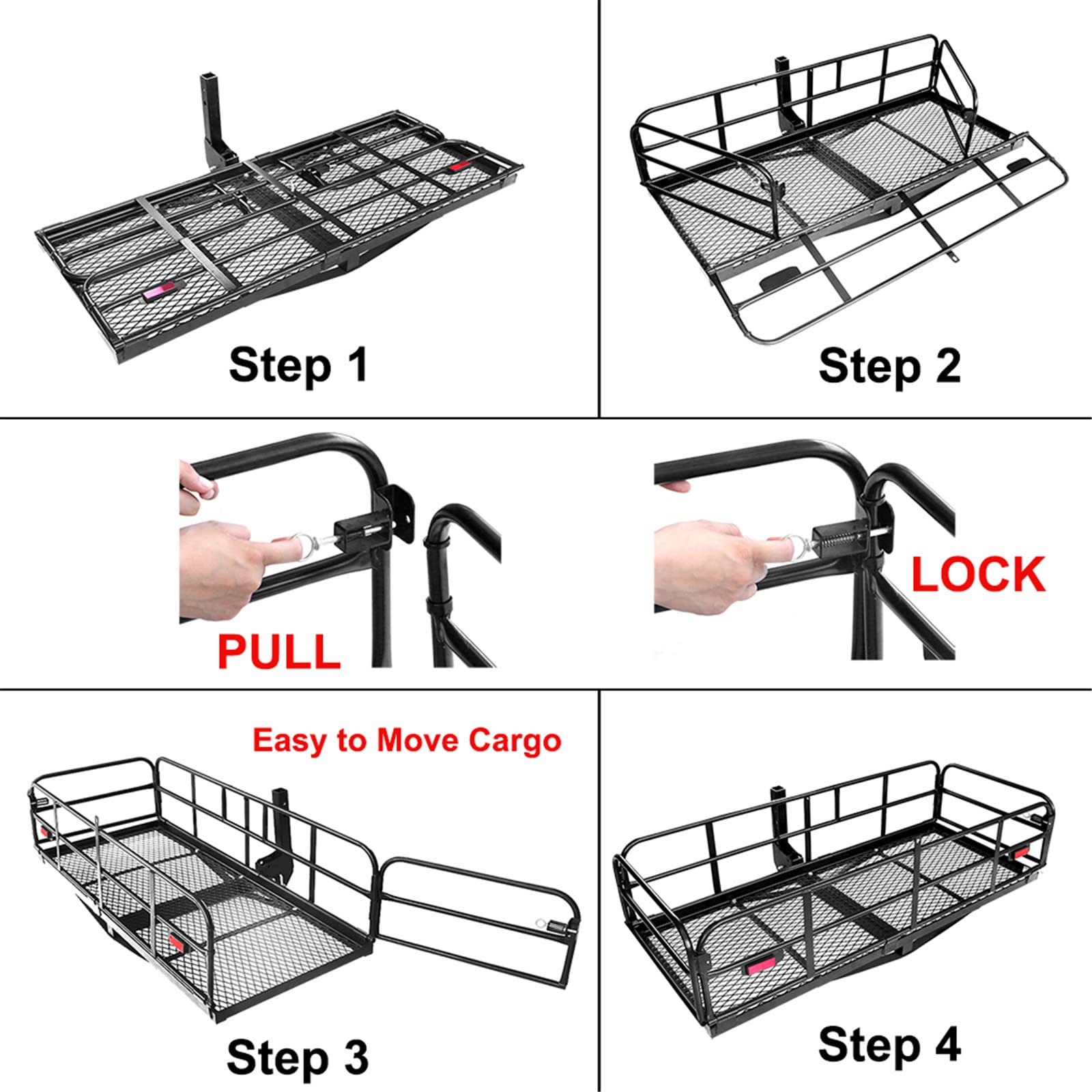 Oklead 500 Lbs Heavy Duty Hitch Mount Cargo Carrier 60'' X 24'' X 14.4'' Folding Cargo Rack Rear Luggage Basket Fits 2'' Receive