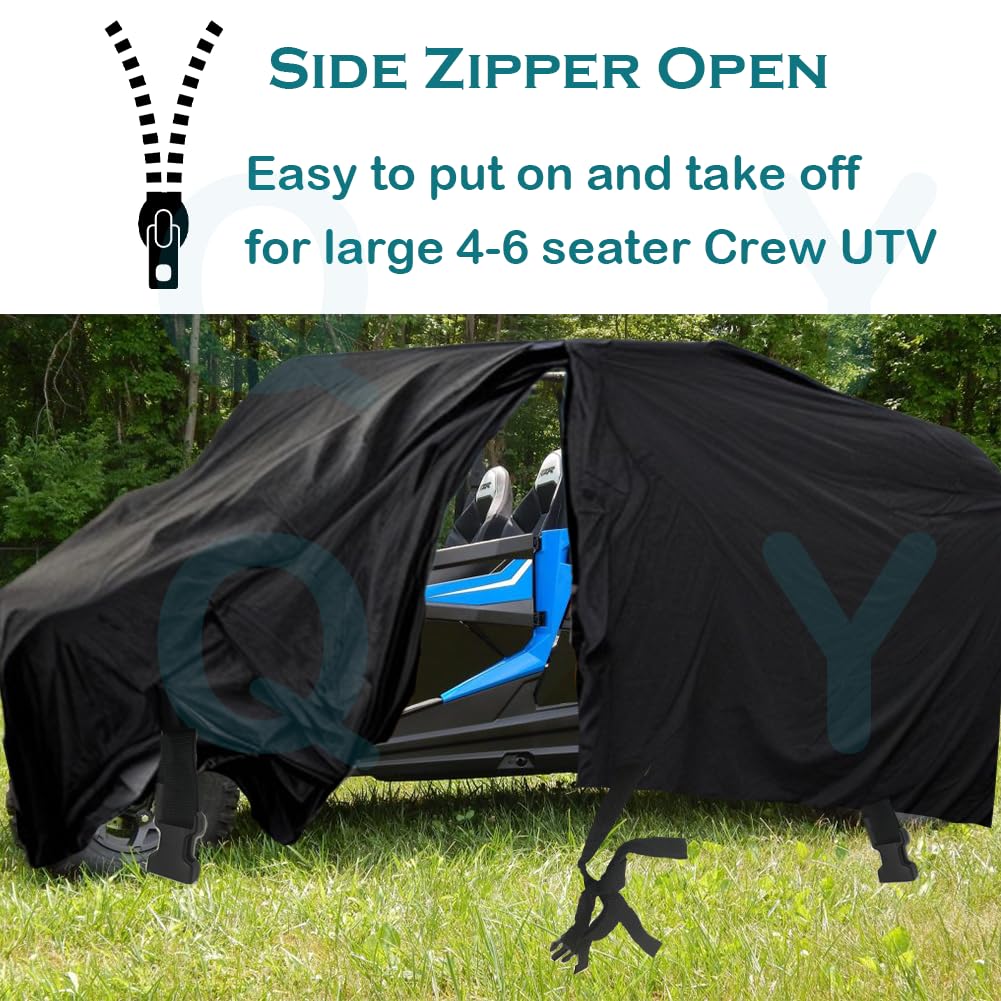 QYMOTO 4-6 Seater UTV Crew Cover Side Zipper Waterproof Windproof 420D Heavy Duty for CFMOTO Uforce 1000 XL, Polaris RZR 900/100