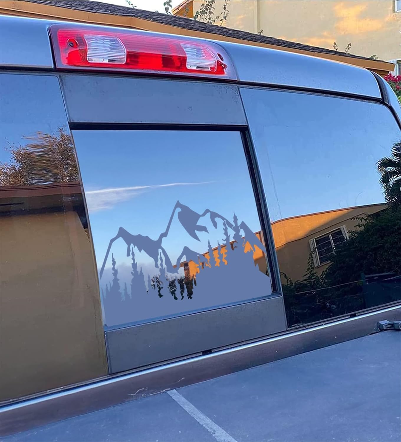 Xinghe For Dodge Ram 2009 To 2023, Mountain Decals Stickers For Truck Back Middle Window, Matte Black Decal For Truck Back Slidi