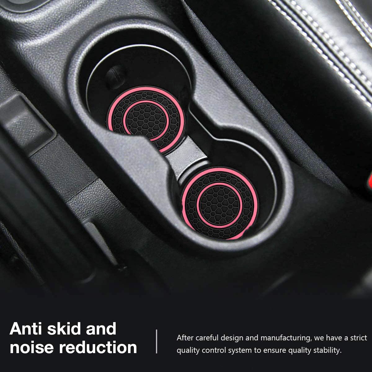 Auprite Car Cup Holder Coasters, 2 Pack Universal Auto Anti Slip Cup Holder Insert Coaster, Car Interior Accessories (Pink)