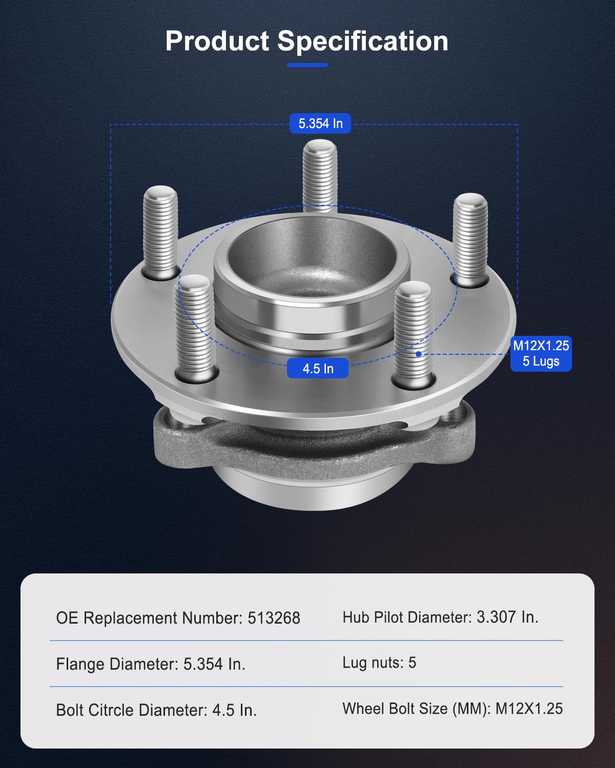 ECCPP Front Wheel Hub Bearing Assembly fit for 2003-2007 Infiniti G35 (RWD) 2003-2009 Nissan 350Z 5 Lugs w/ABS 513268